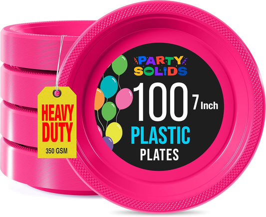 Exquisite Party Solids Cerise Plastic Plates For Party 7" Cerise Disposable Plates Heavy Duty 100 Pcs Plastic Dinnerware Sets Heavy Duty 350 GSM Disposable Dinnerware Set
