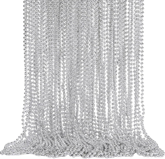 48 Pack Mardi Gras Beads Necklaces, 33 Inch Plastic Beads for Party Favors, Festival Decorations, Parade Throws, Christmas, St. Patrick's Day Celebrations