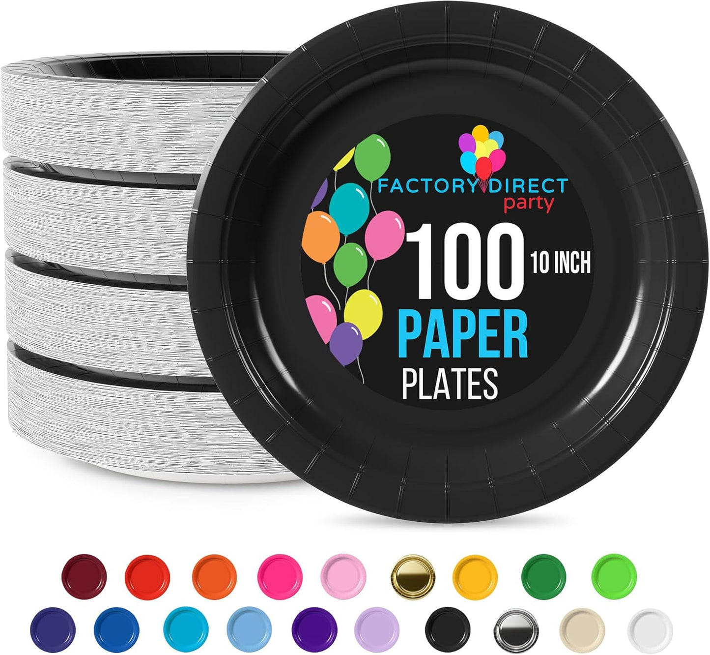Exquisite Black Paper Plates Disposable Heavy Duty 10 Inch Black Disposable Plates For Party 100 Pcs Heavy Duty Paper Plate 350 GSM, Birthday Party Supplies Plate Set