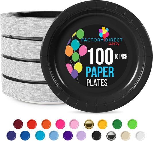 Exquisite Black Paper Plates Disposable Heavy Duty 10 Inch Black Disposable Plates For Party 100 Pcs Heavy Duty Paper Plate 350 GSM, Birthday Party Supplies Plate Set