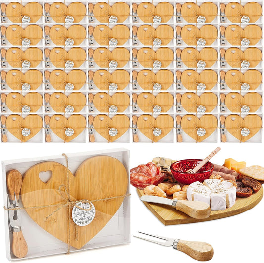 Patelai 36 Set Bridal Shower Favor Heart Cheese Board Cheese Knives Wood Mini Charcuterie Board Thank You Gift Box for Guest Bridal Baby Shower Prize Wedding Birthday Valentines (Bamboo Color)