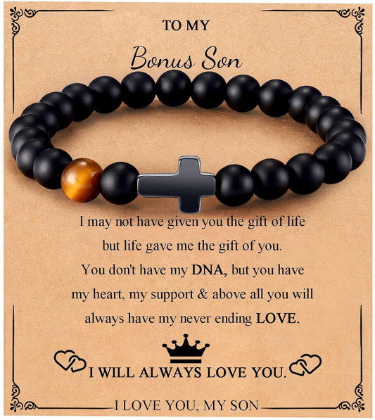 Mens Bracelet with Love Card Inspirational Jewelry Gifts for Man Christian Religious Baptism Valentines Day Graduation Retirement Christmas Beaded Bracelets Gifts