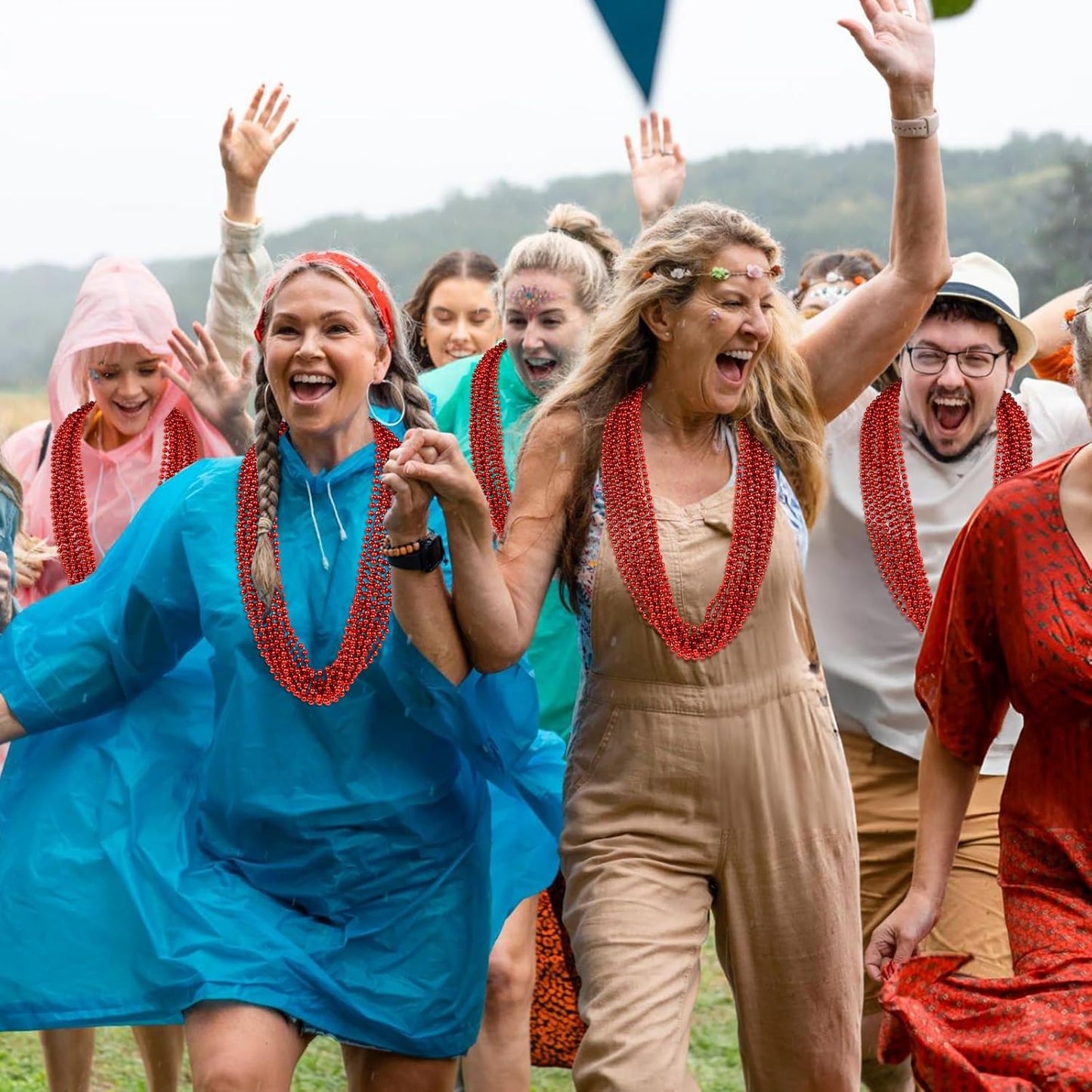 SHAOQINLIN 144 PCS Red Mardi Gras Beads, Christmas Beaded Necklace, Red Valentine Necklace, 4th of July Necklaces, 33'' Party Beads for Patriotic Day, Mardi Gras, Christmas Party Favors