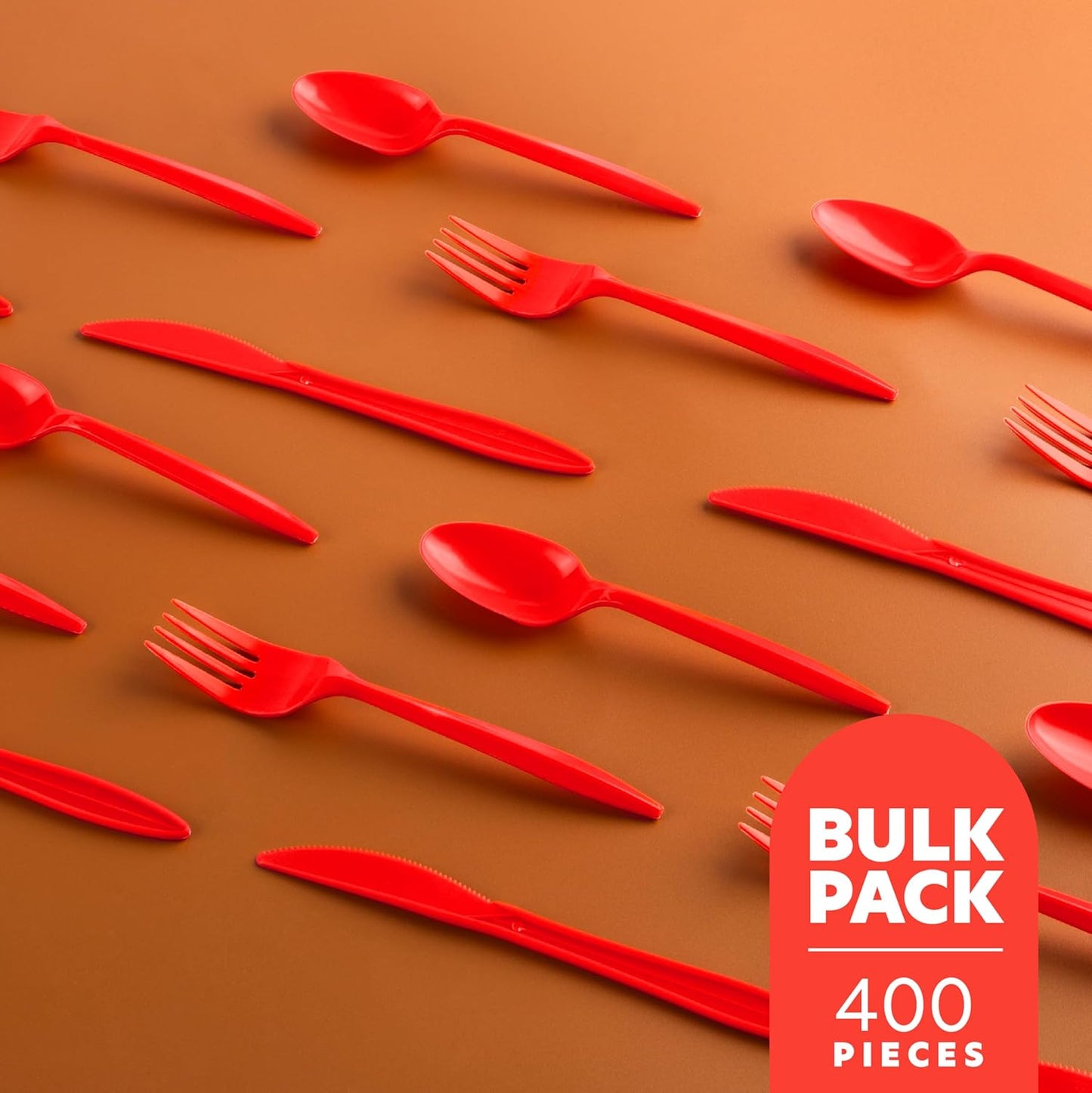 PLASTICPRO 400 PackChristmass Red HolidayDisposable Plastic Utensils Assorted Colored Cutlery Combo Set Forks Spoons Knives Silverware, Red Plastic Cutlery for Parties