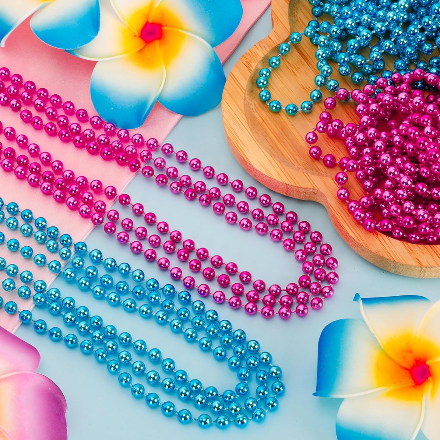 120 PCS Baby Gender Reveal Beads, 33'' Gender Reveal Necklace Decorations, Pink and Blue Round Bead Necklaces Bulk for Team Boy Team Girl, Creative Baby Gender Reveal Party Supplies Accessories