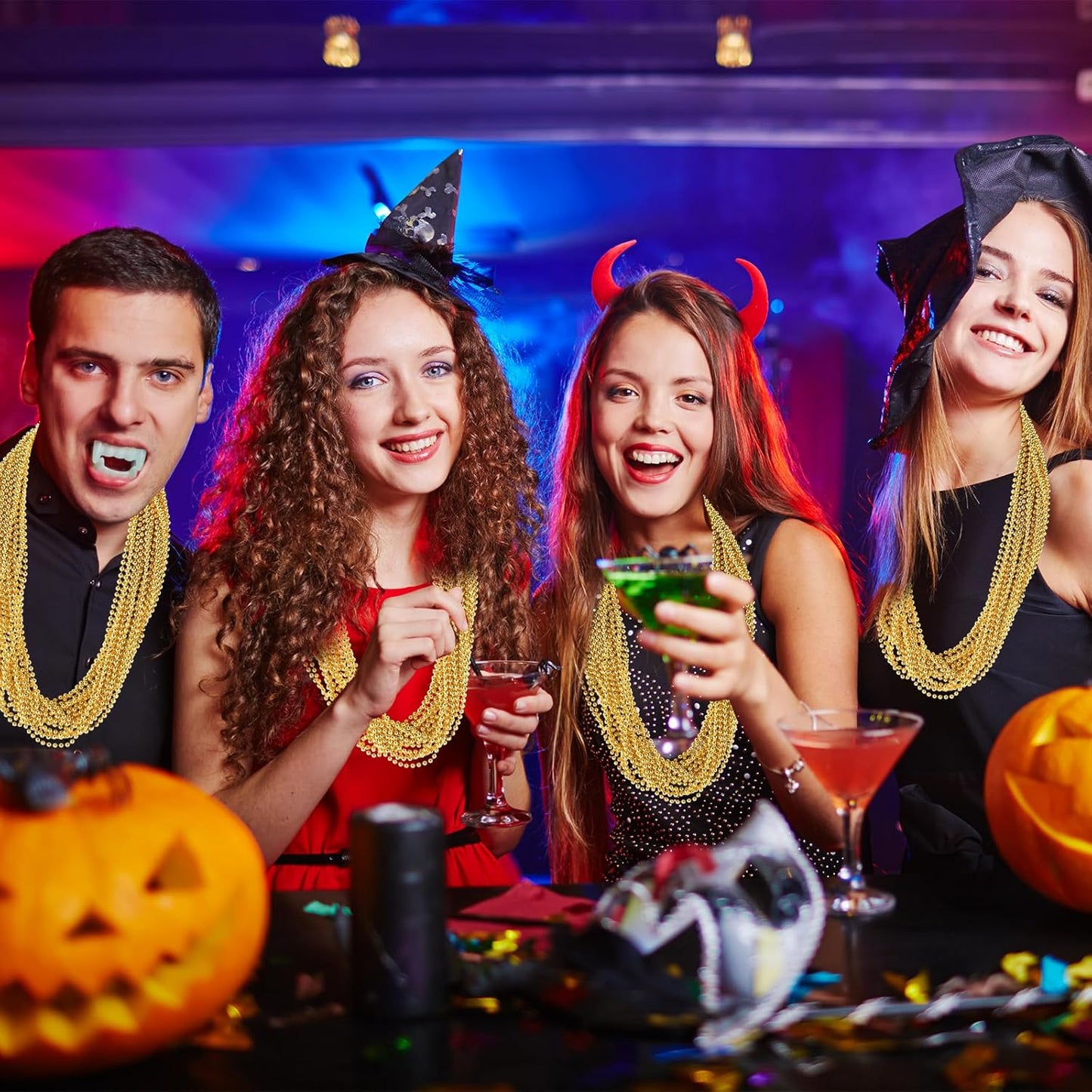 220 PCS Gold Bead Necklace, 33 Inch Mardi Gras Christmas Beads, Bulk Metallic Party Beads for Mardi Gras Parade, St Patricks Day, Wedding, Birthday, Pirate Party, Carnival Party Favors