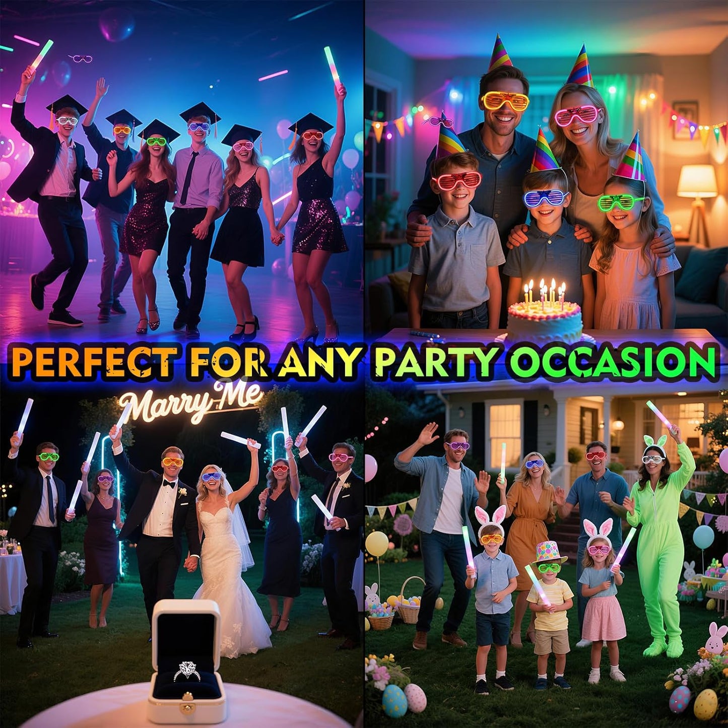 35 Packs New LED Glasses 7 Neon Colors（ 2 NEW Neon Colors Added ）glow in the dark party supplies for Kids Adult Glow sticks Light Up Glasses fit Birthday Valentine's Day Halloween Christmas Carnival