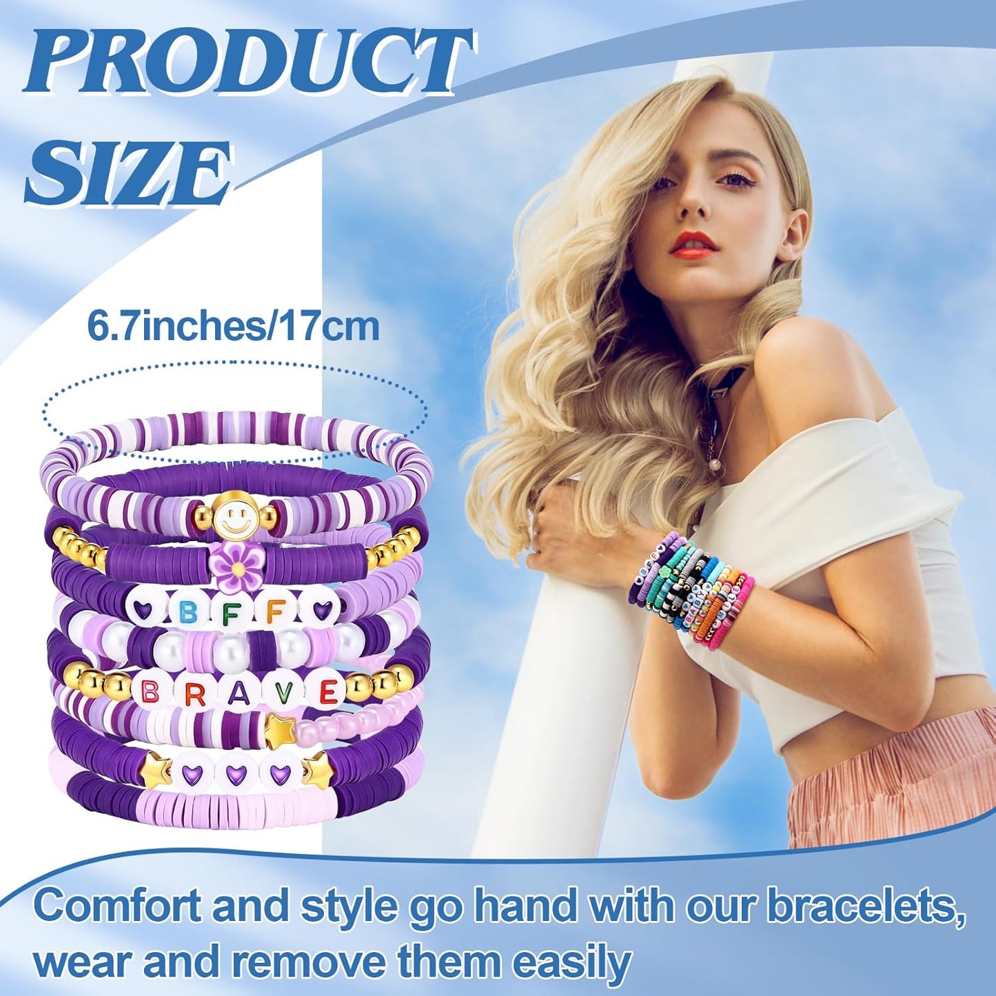 Draupnir Friendship Bracelets Heishi Surfer Clay Bead Bracelets Set Stackable Beaded Preppy Jewelry Bracelets Friendship Boho Y2K Bracelets for Women Teen Girls Party Favors