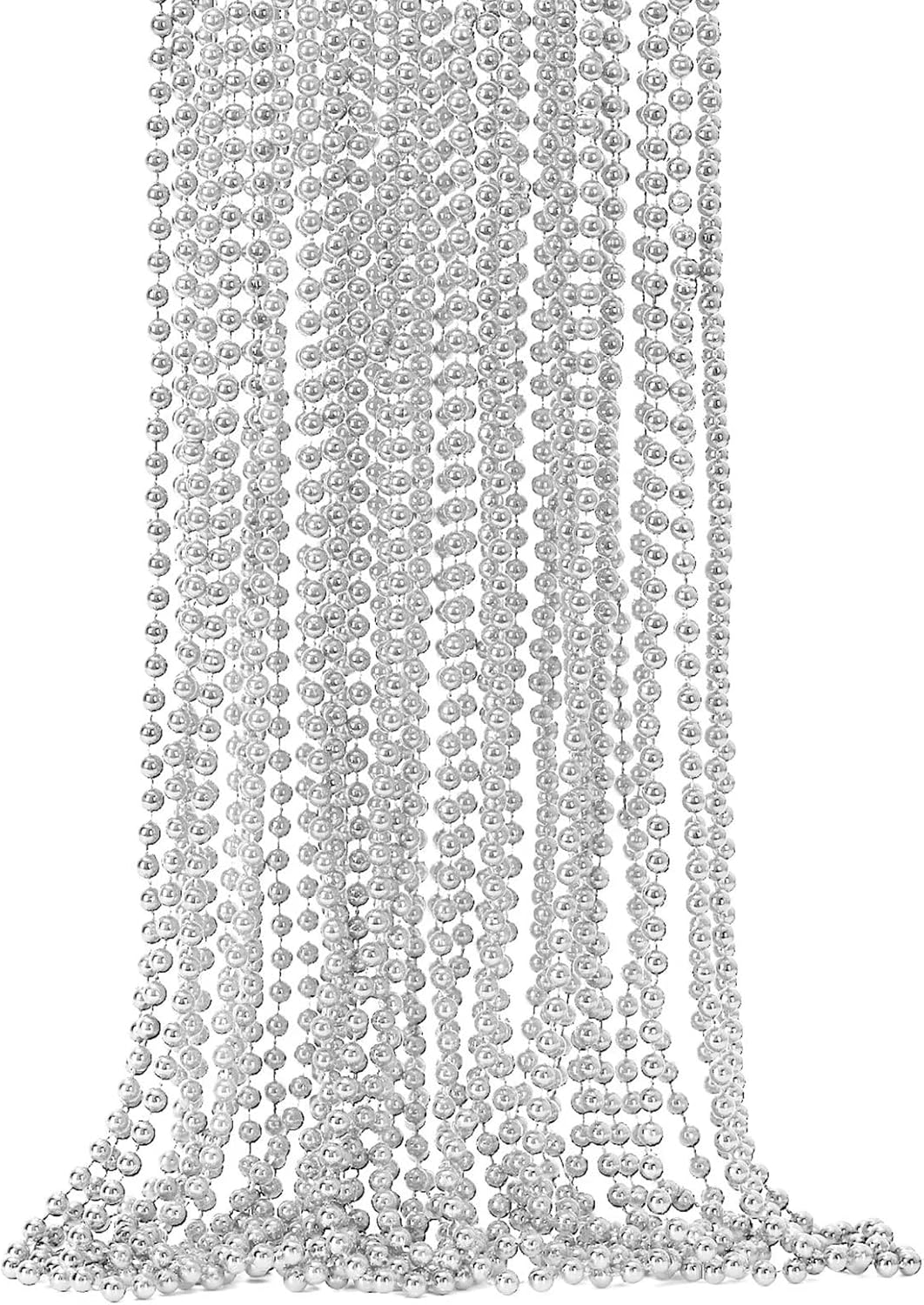 12PCS Bead Necklace, Silver Christmas Bead Necklace Party Favors Bulk, 33" Xmas Necklaces Costumes, Festival Events Parade Throw Accessory Sets for Xmas Mardi Gras Wedding Birthday Celebrations Decor