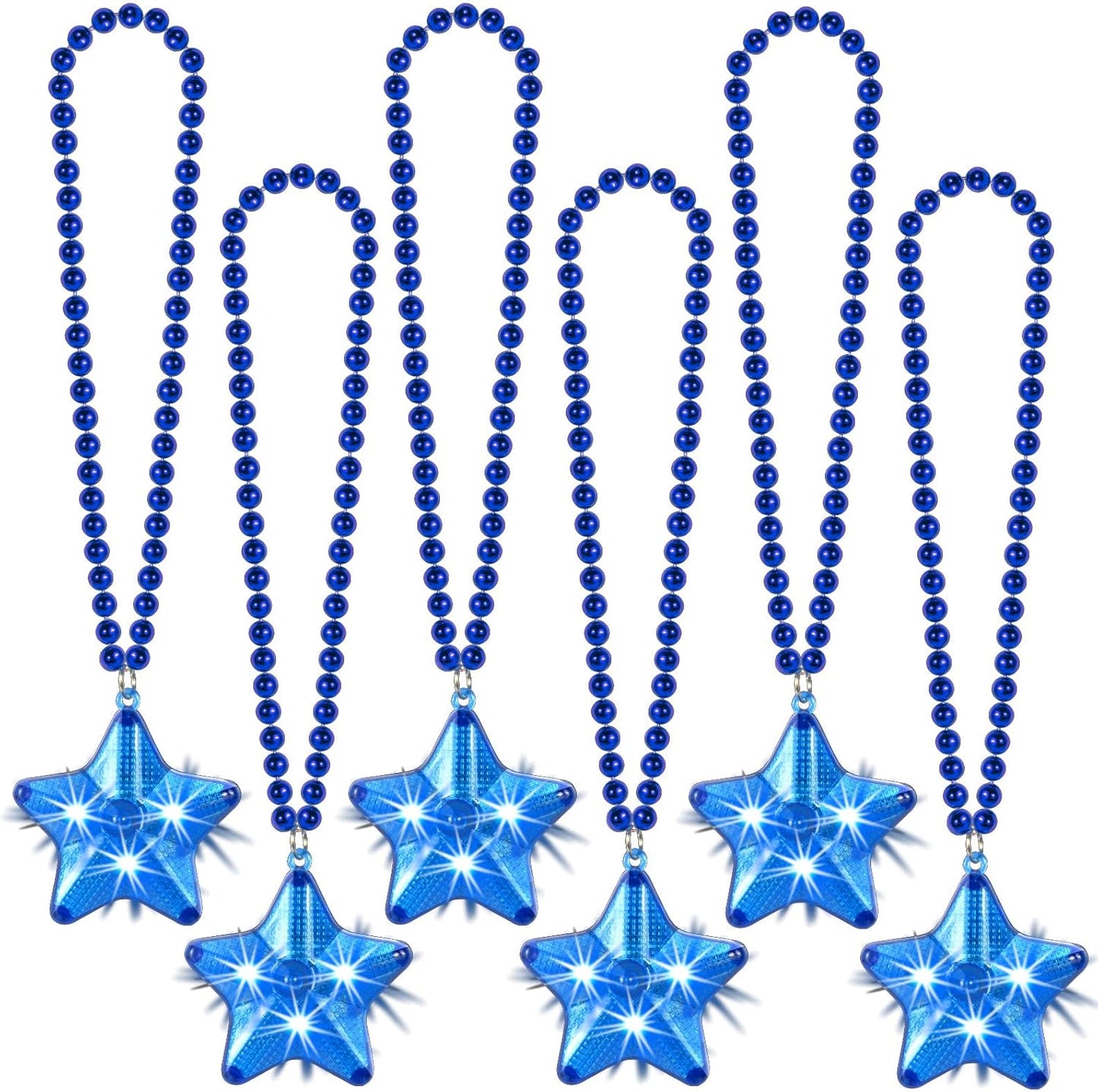 6 Pack Glow Blue Necklace Beaded Necklaces with Light Up Star for Christmas July 4th Decorations Mardi Gras Party Favors
