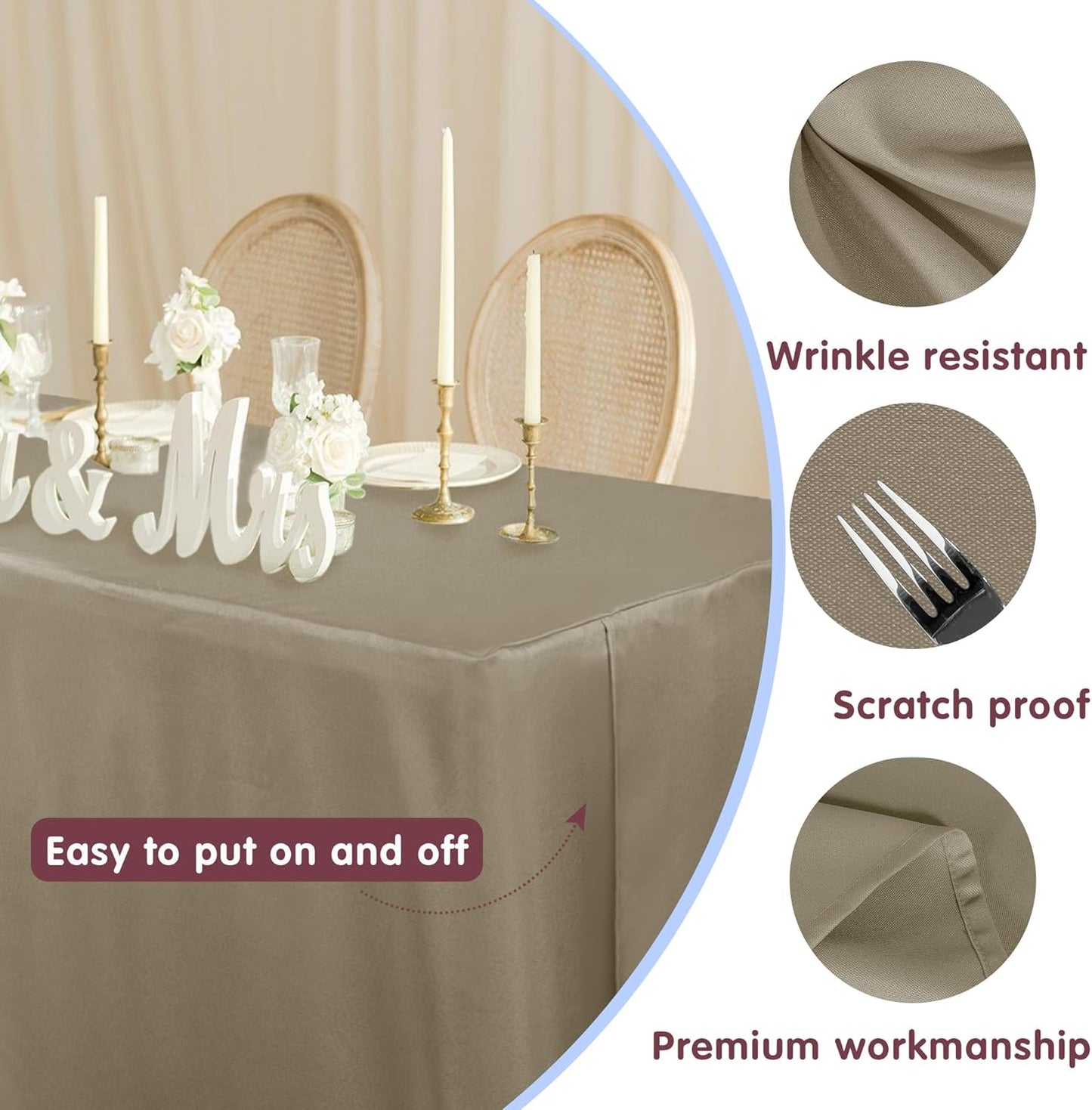 HolidayIdeas Fitted Table Covers for 6 Foot Tables - 72 x 30 Inch - 2 Pack Rectangle Taupe Table Clothes Polyester Fabric Table Cover for Folding Table, Parties, Holiday Dinner, Wedding, Trade Show