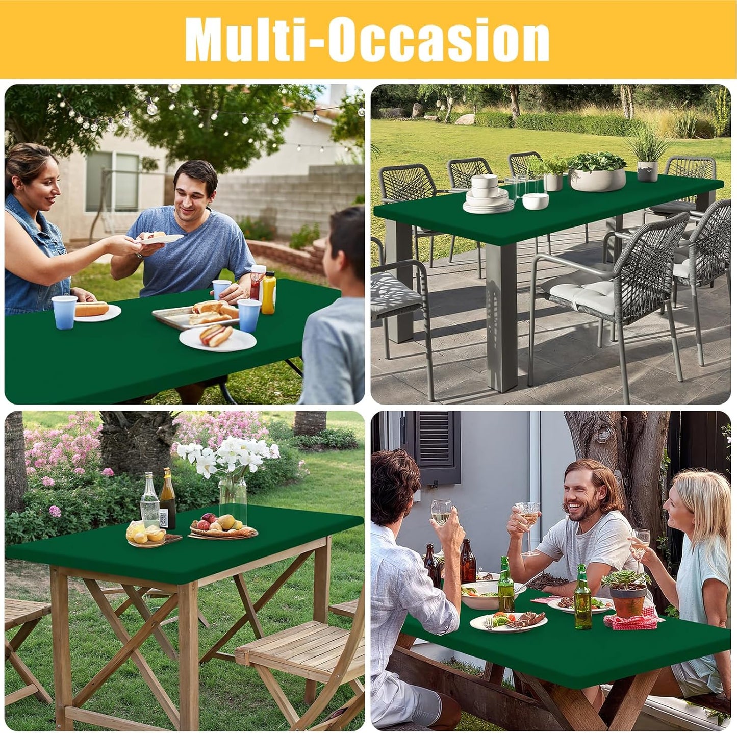 Rectangle Table Cloth, Waterproof Elastic Fitted Tablecloth for 4 Foot Folding Tables, Washable Polyester Tablecloths for Picnic, Camping, Outdoor (Emerald Green, 24"x48")