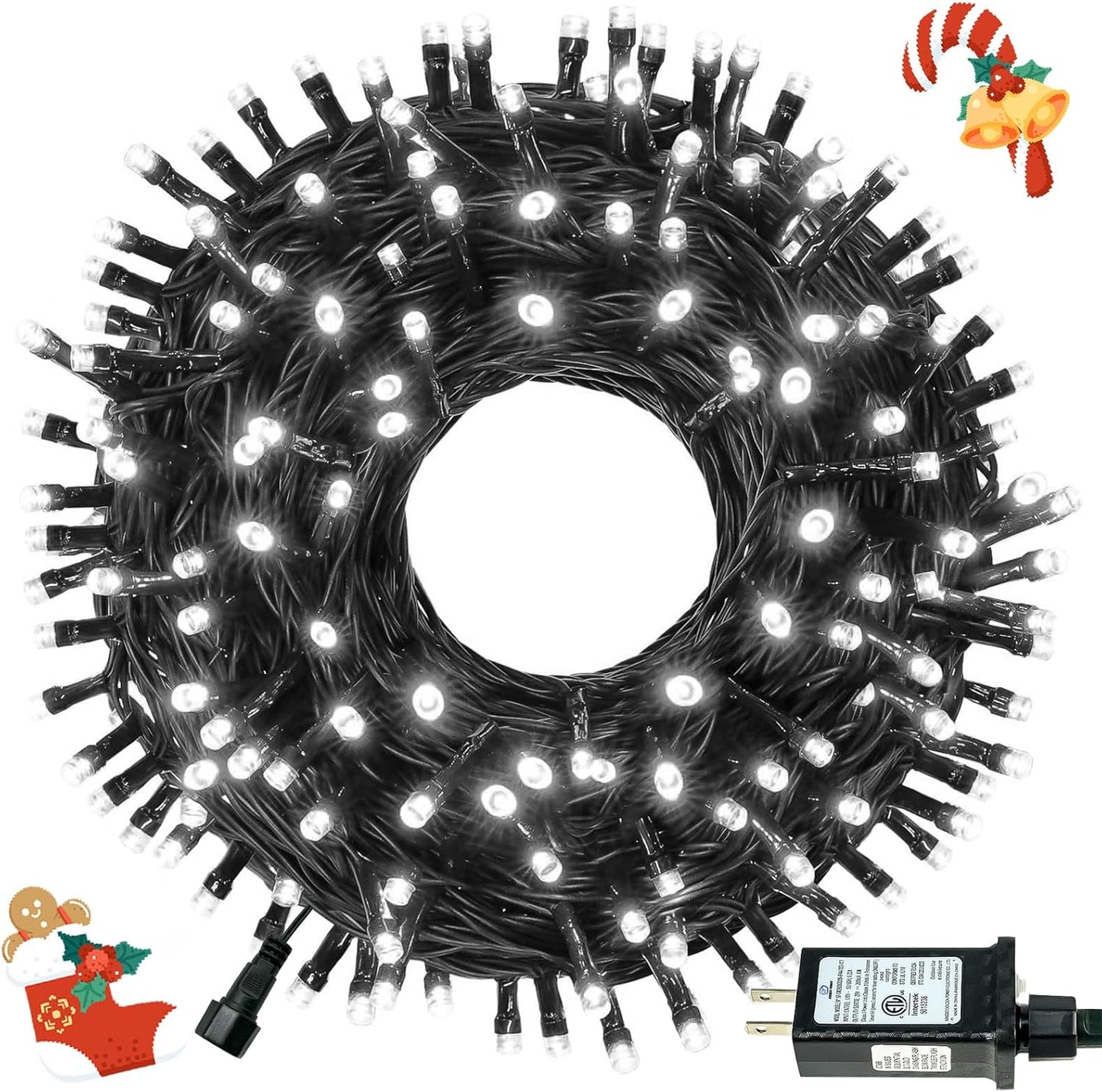 Connectable 100LED 42Ft 13Modes Christmas String Lights Indoor Outdoor | Extendable Green Wire Cool White Christmas Tree Lights with Timer | Twinkle Fairy Light Plug in for Xmas Tree(Cool White)