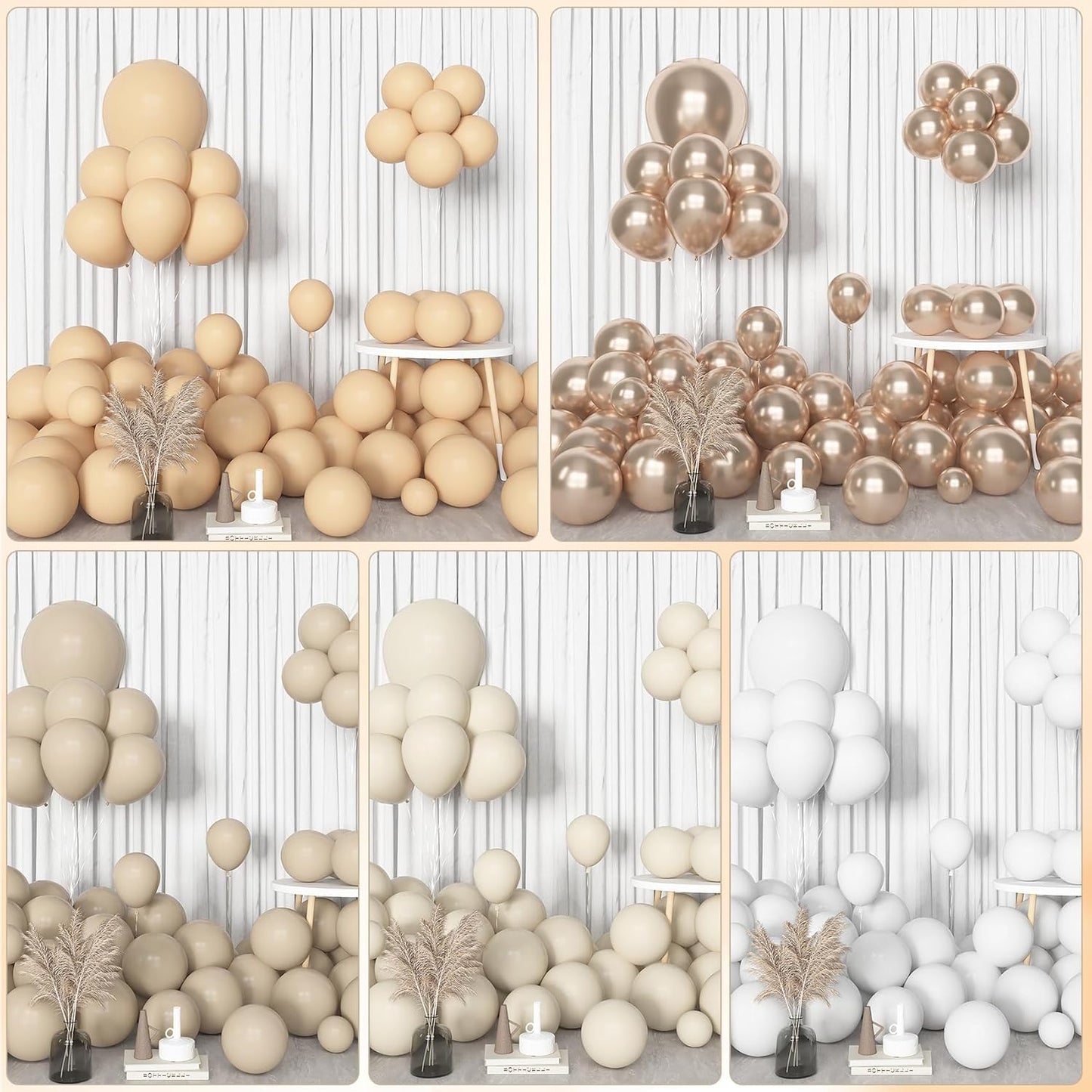 Amandir 153pcs White Sand Balloon Arch Garland Kit, Different Sizes 18 12 10 5 inch Beige Nude Neutral Metallic Champagne Gold Confetti Balloons for Boho Bridal Baby Shower Birthday Party Decorations