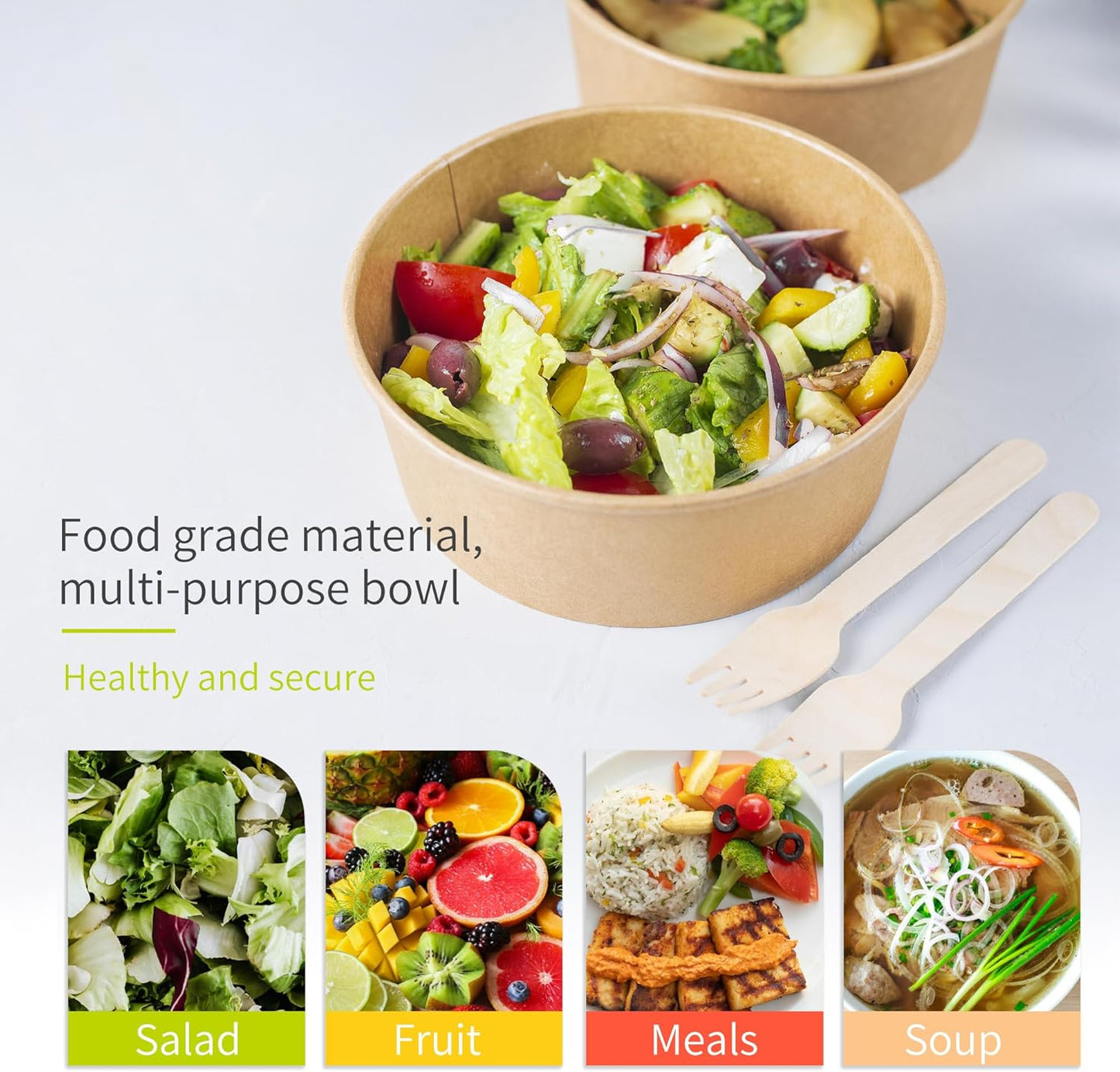 50 Pack 25 oz Paper Bowls, Disposable Soup Bowls, Heavy-Duty Salad Bowls, in Food Grade Kraft Paper Made, Eco-Friendly Durable No Leakage for Dessert Camping Food Party Disposable Serving Bowls
