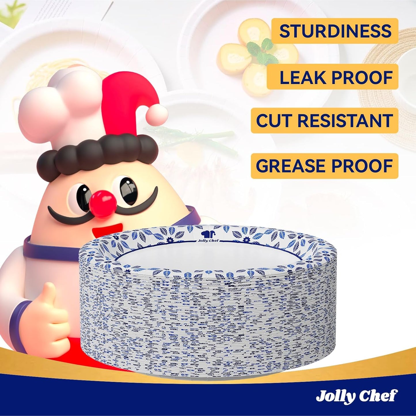 JOLLY CHEF 8.37 inch Paper Plates 280 Count Soak Proof, Cut Proof, Heavy Duty Printed Disposable Plate for Thanksgiving or Everyday Use