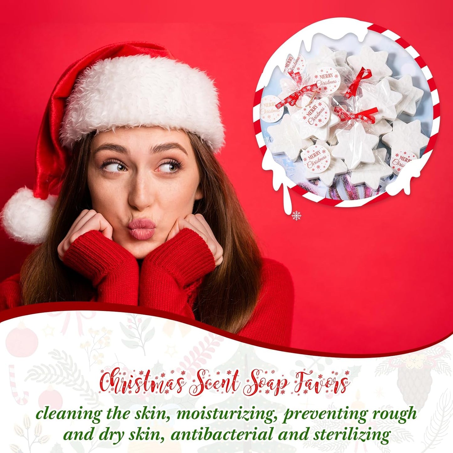 30 Set Christmas Soap Bar Gift Set Christmas Handmade Xmas Tree Santa Clause Gingerbread Snowflake Soaps Bulk Holiday Stocking Stuffer Party Favors for Bathroom(White,Snowflake)