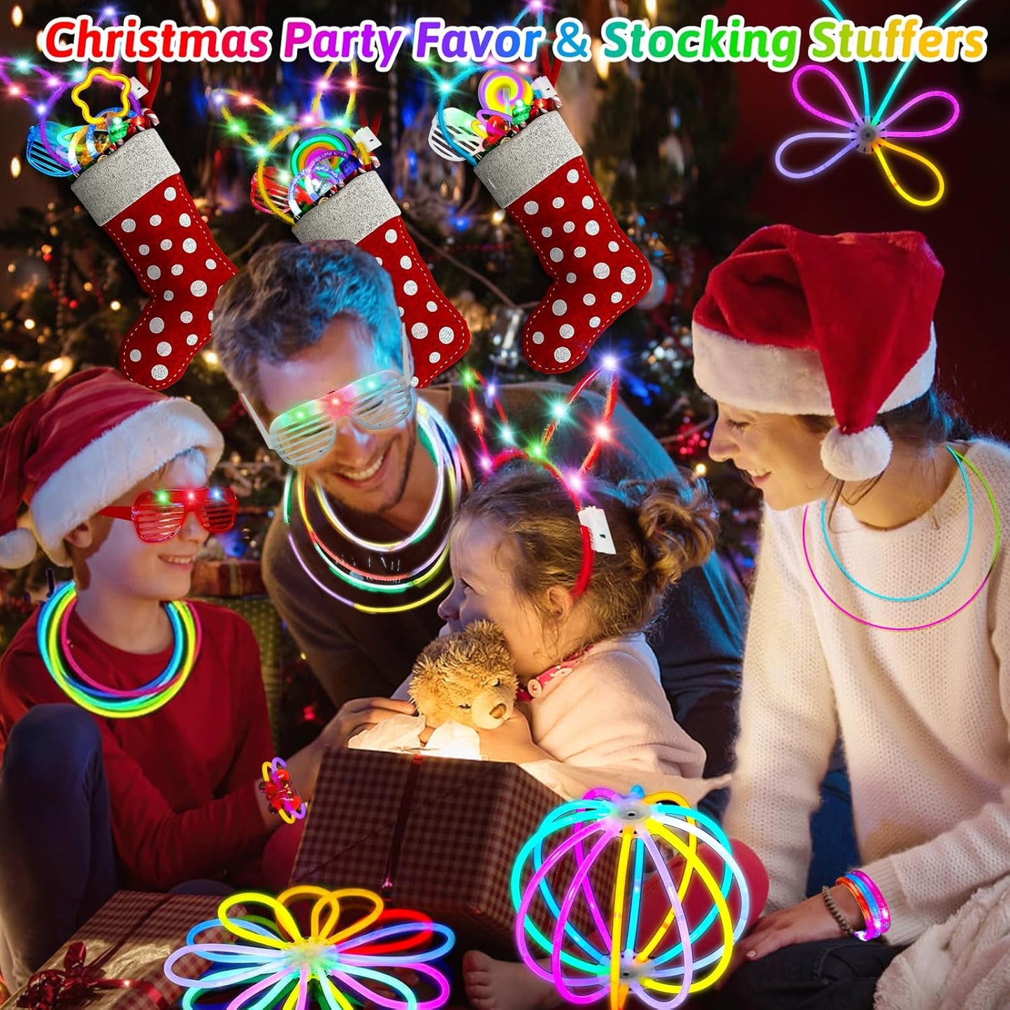 156PCS Glow in The Dark Party Supplies for Kid/Adults, Christmas LED Light Up Toys with 100 Glow Sticks Bulk Party Pack Glasses Headband Bracelet Necklaces New Year Eve Party Favors Neon Accessories