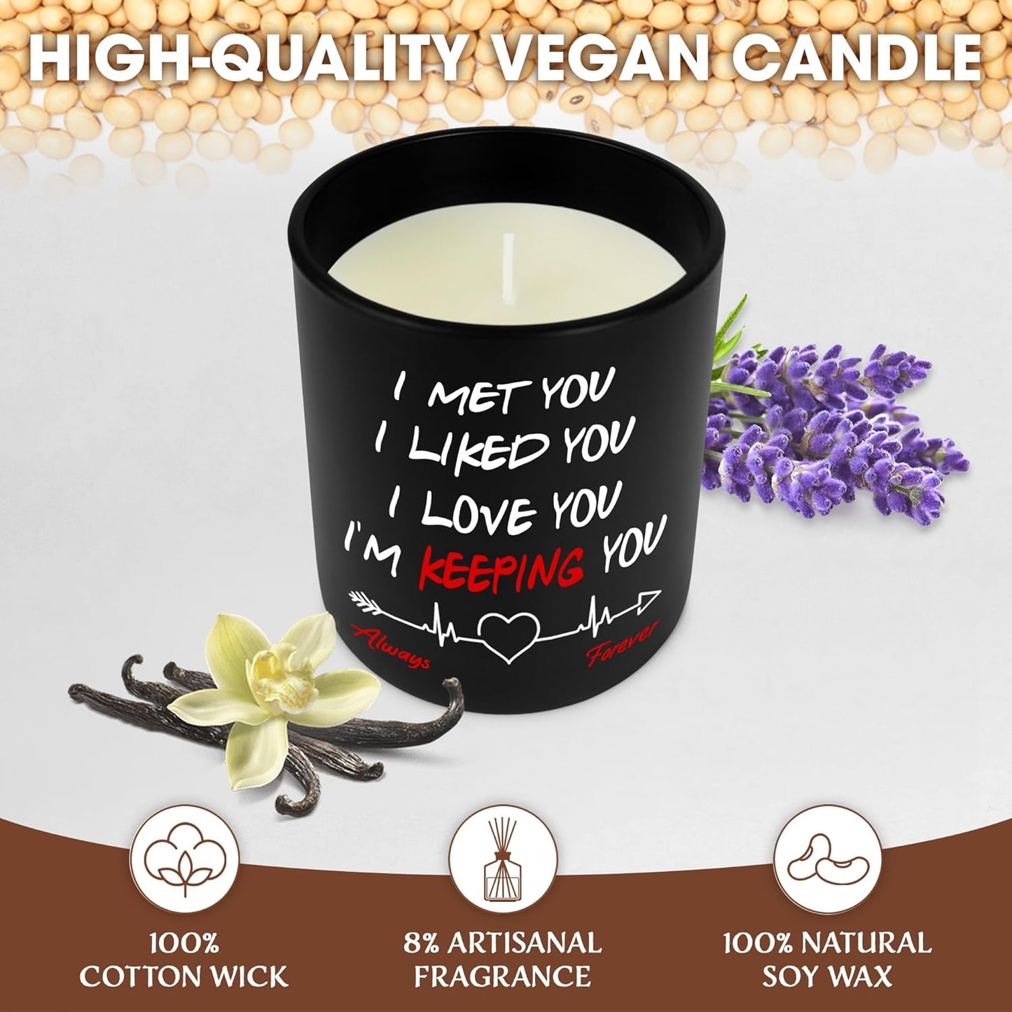 TEEZWONDER Christmas Anniversary Wedding Gifts for Women - Long Lasting Vanilla Lavender Candle 10 oz - Romantic Couple Gifts for Him Her, Gift for Boyfriend Girlfriend, Wife Husband Birthday Gift