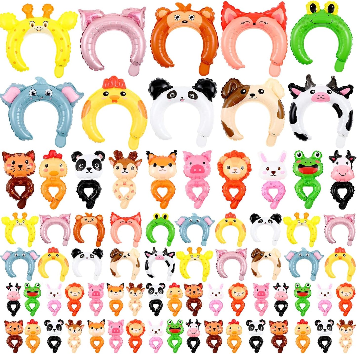 Libima 60 Pcs Zoo Animal Inflatable Party Set, Inflatable Headbands & Wrist Balloons with Manual Air Pump, Cartoon Animal Decor for Kids Birthday, Carnival, Christmas, School Classroom Activities