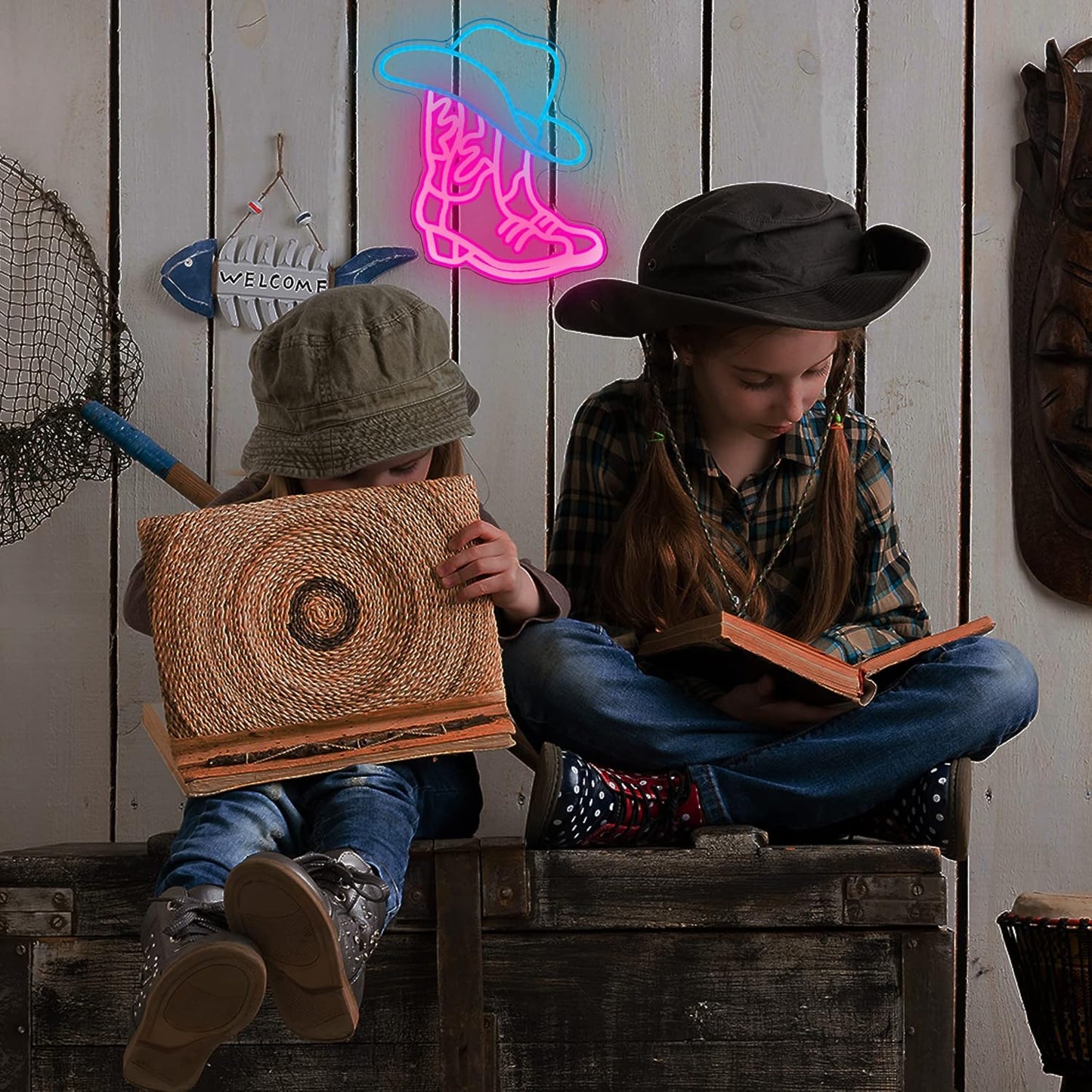 Cowboy Boot and Hat LED Neon Sign,Western Country Wall Decor for Bar, Man Cave, Garage,Pink White Aesthetic Rodeo Neon Light, Unique Christmas Birthday Gifts(13x15 in)