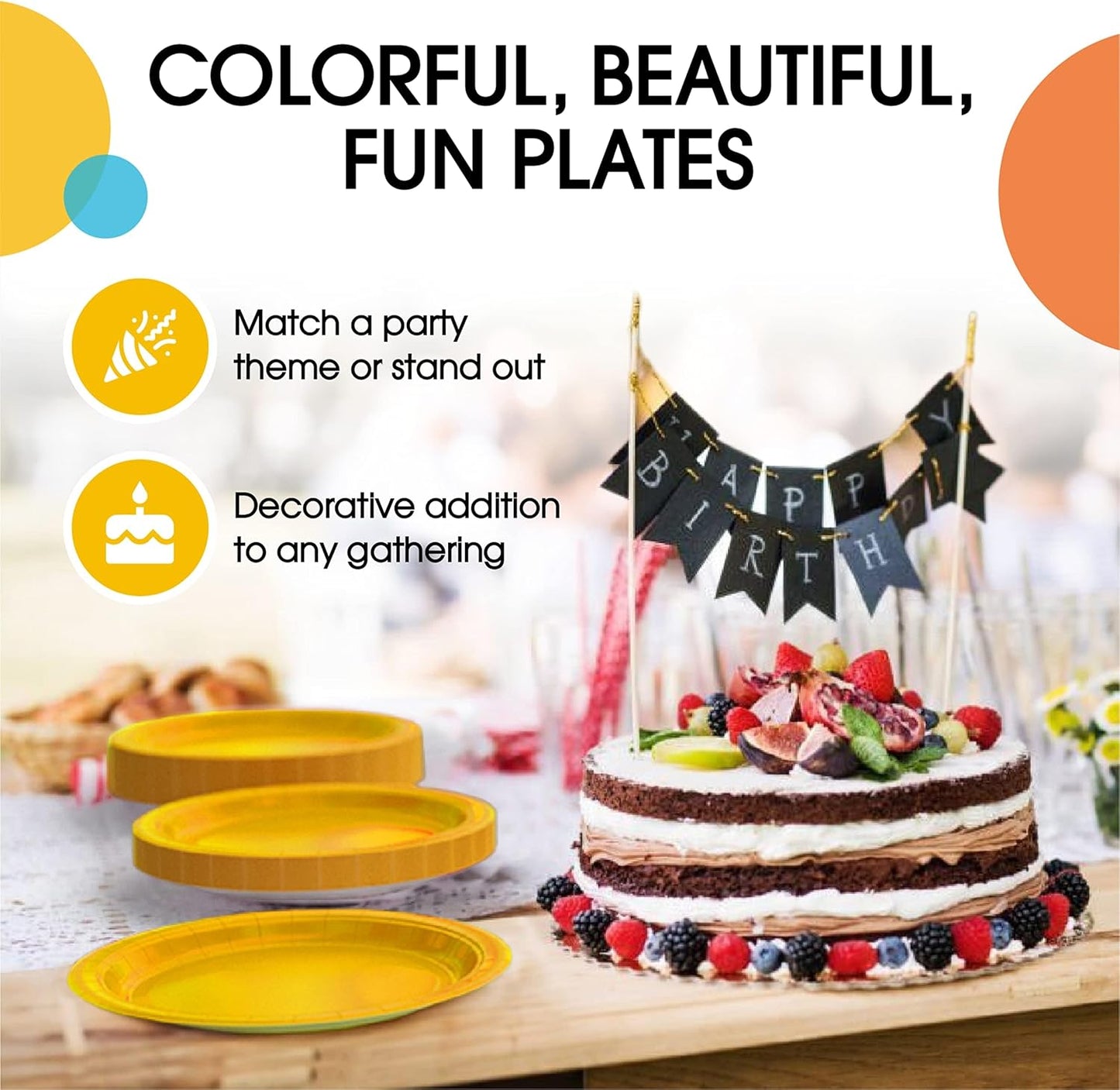 Exquisite Party Solids Yellow Paper Plates Disposable Heavy Duty 7 Inch Yellow Disposable Plates For Party 100 Pcs Heavy Duty 350 GSM, Birthday Supplies