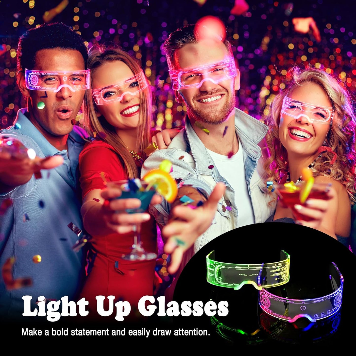 2 pack Light Up Glasses For Party LED Glass For Adults Kids Futuristic Sunglasses Rave Accessory Multi Color Glow Glasses,Gifts(Fun Glasses)