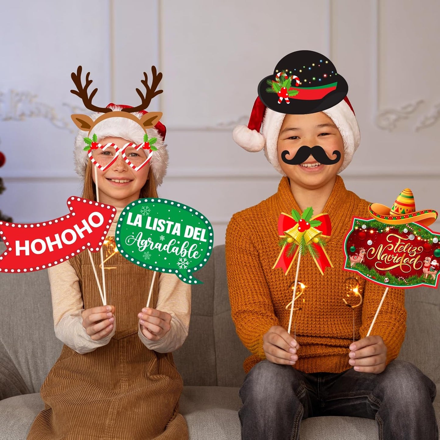 Feliz Navidad Decorations Photo Props,36pcs Mexican Christmas Decorations Party Photobooth Props Funny Feliz Navidad Photo Booth Props for Spanish Christmas Party Decorations