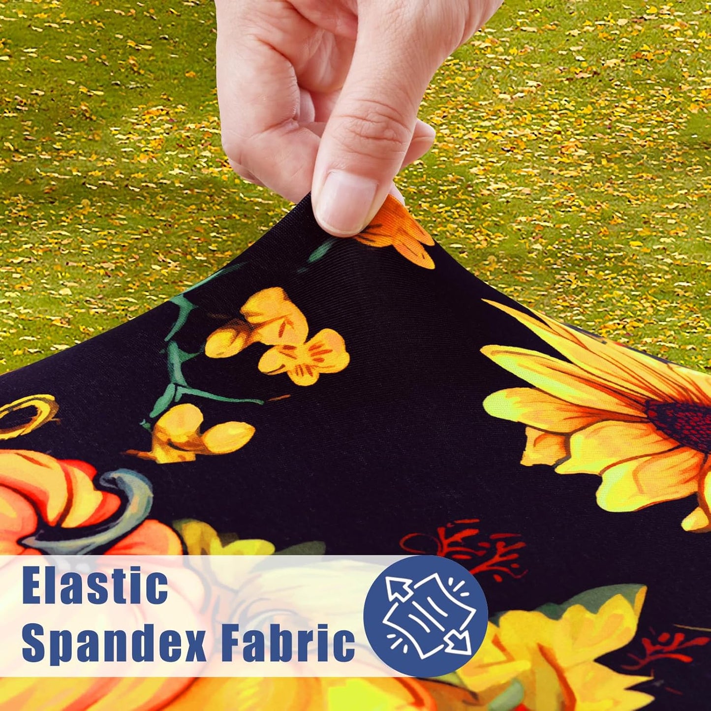 Spandex 8 Foot Rectangle Thanksgiving Table Cloth 2 Pack, Elastic Fitted Tablecloths for Picnic, Stretch Washable Patio Table Cover for Autumn Harvest Parties (Pumpkin Sunflower, 30"x96")