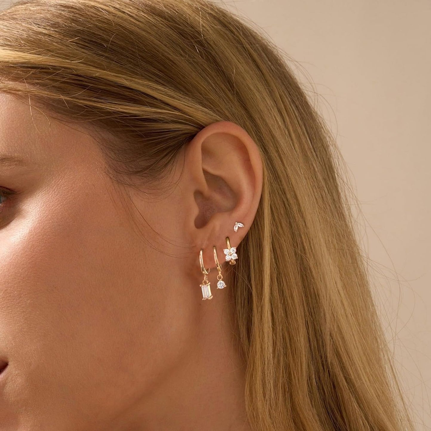 Gold Earrings for Women, 14k Gold Plated Dangle Huggie Earrings for Women Trendy Dainty Gold Hoop Earring Stacks Hypoallergenic Pearl Chain Drop Cartilage Earring Fashion Womens Jewelry