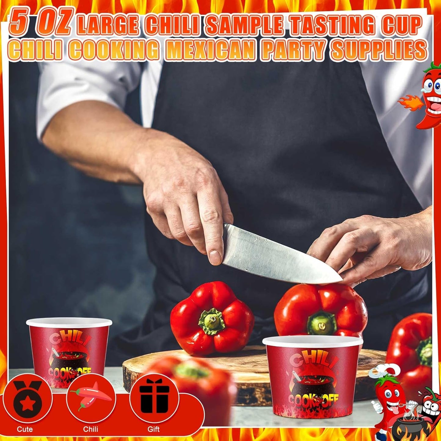 200 Pcs Chili Cook off Party Decorations Disposable Chili Cook off Paper Tasting Cups Food Sample Bowls for Mexican Party Supplies(Classic,5 oz)