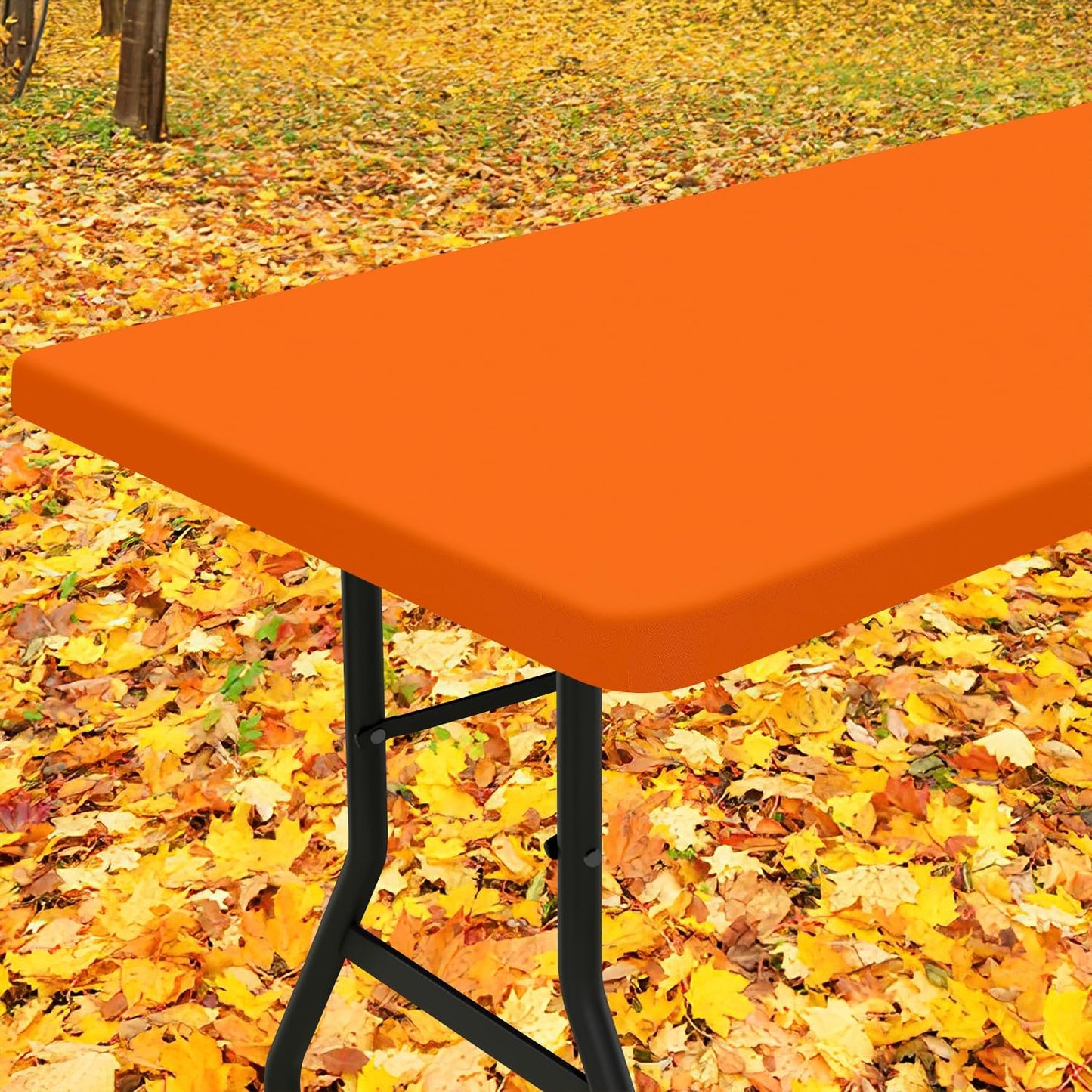 Smiry Rectangle Tablecloth, Elastic Fitted Flannel Backed Vinyl Tablecloths for 6ft Folding Tables, Waterproof Wipeable Table Covers for Indoor, Outdoor, Picnic and Camping (Orange, 30"x72")