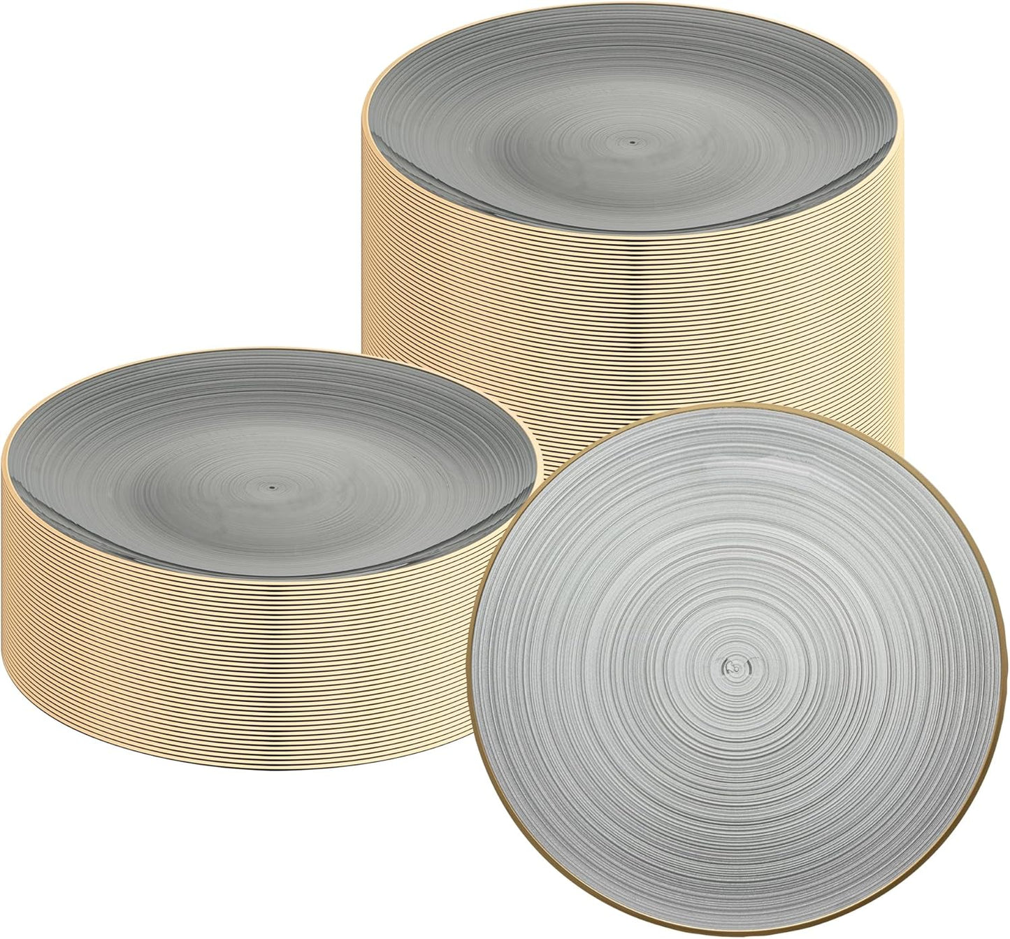 Restaurantware Plastic Plates 20 Pcs 10" Gold Rimmed Disposable Plates Heavy-Duty Black Translucent Rippled Plastic Dinner Servers for Party, Weddings, Salads, Desserts, and Appetizers