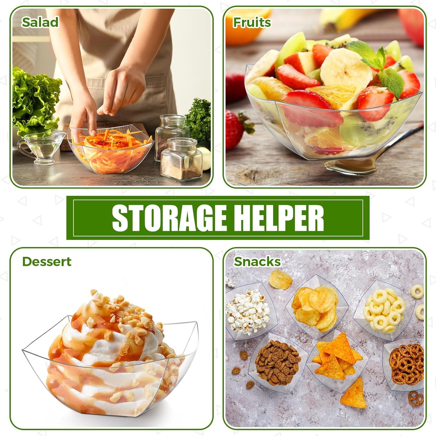 Tanlade 50 Pcs Square Plastic Serving Bowls Disposable Snack Salad Bowl Small Party Candy Bar Containers Taco Bar Serving Dishes for Buffet Chips Fruit(Clear,16 oz)