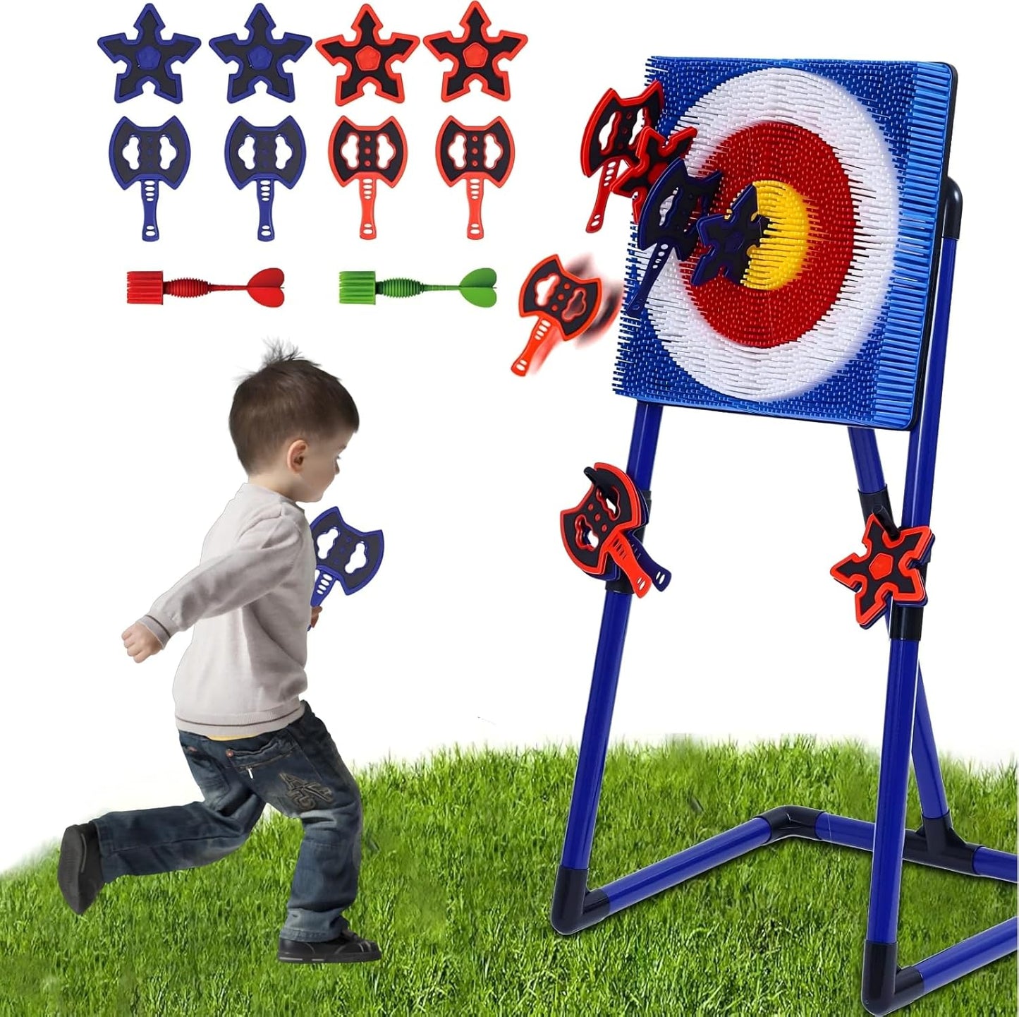 Axe Throwing Game for Backyard - 2-in-1 Axe Throwing Target Set with 4 Throwing Axes & 6 Darts - Easy to Carry Axe Throwing Target Game for Family & Adults - Carnival Games & Outdoor Indoor Yard Games