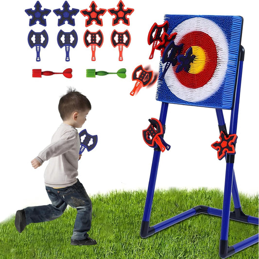 Axe Throwing Game for Backyard - 2-in-1 Axe Throwing Target Set with 4 Throwing Axes & 6 Darts - Easy to Carry Axe Throwing Target Game for Family & Adults - Carnival Games & Outdoor Indoor Yard Games