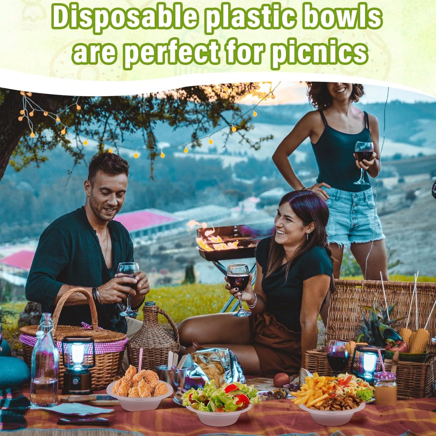 Lallisa 100 Pcs 12oz White disposable Plastic bowls Dessert Cups Ice Cream Snack Salad Soup Food Serving Bowls for Party Favor Picnic