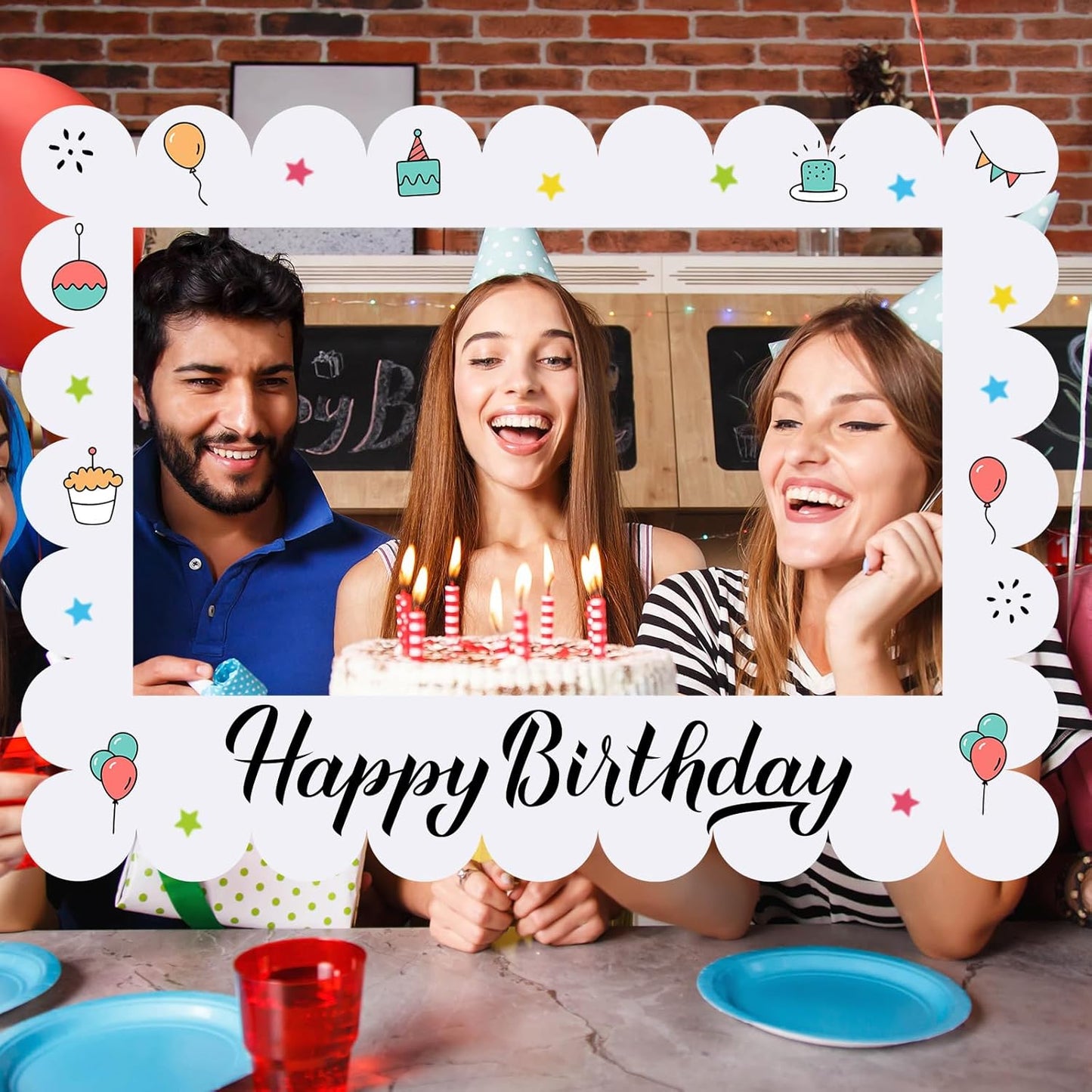 32 x 24 Inch Photo Booth Selfie Frame Prop Booth for Birthday Event Parties Large Blank DIY Cutout Props for Funny Decoration Christmas, Holiday Supplies