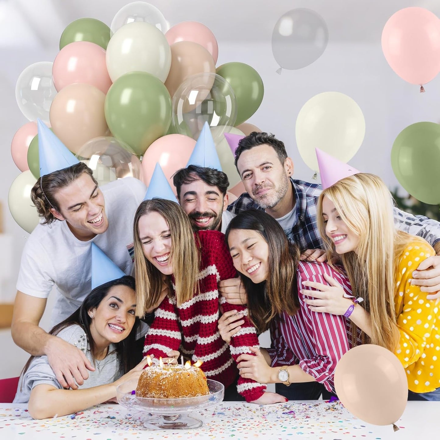 Pink and Sage Green Balloon, 50PCS 12Inch Olive Green Pink Sand White Ivory Clear Transparent Balloons for Wedding Birthday Baby Shower Gender Reveal Woodland Jungle Safari Decorations