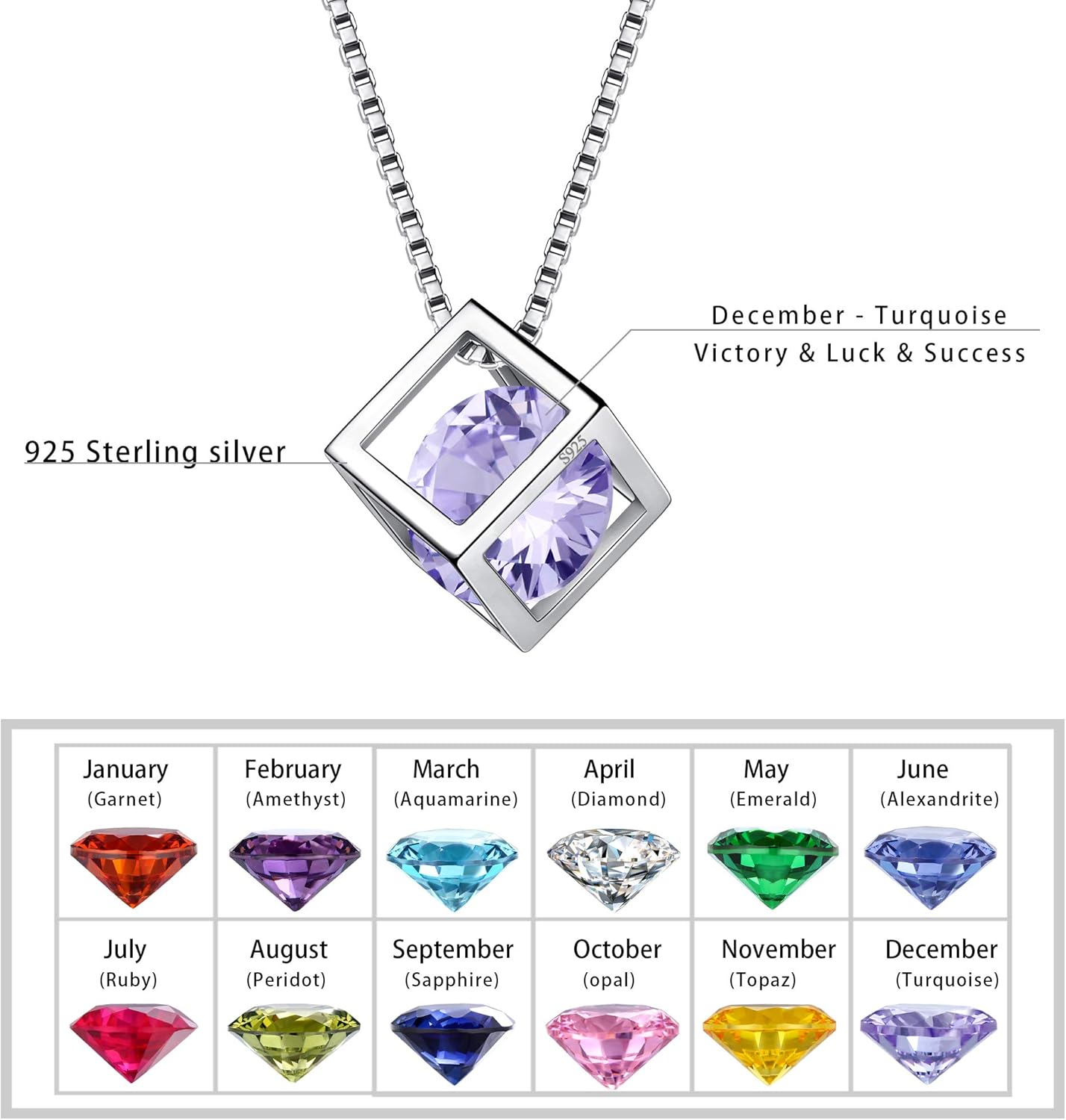 Aurora Tears Birthstone Necklace/Earring 925 Sterling Silver Women Cross/3D Cube/Cresent Moon Birth Stone Jewelry Mens Birthday Gift Anniversary Present