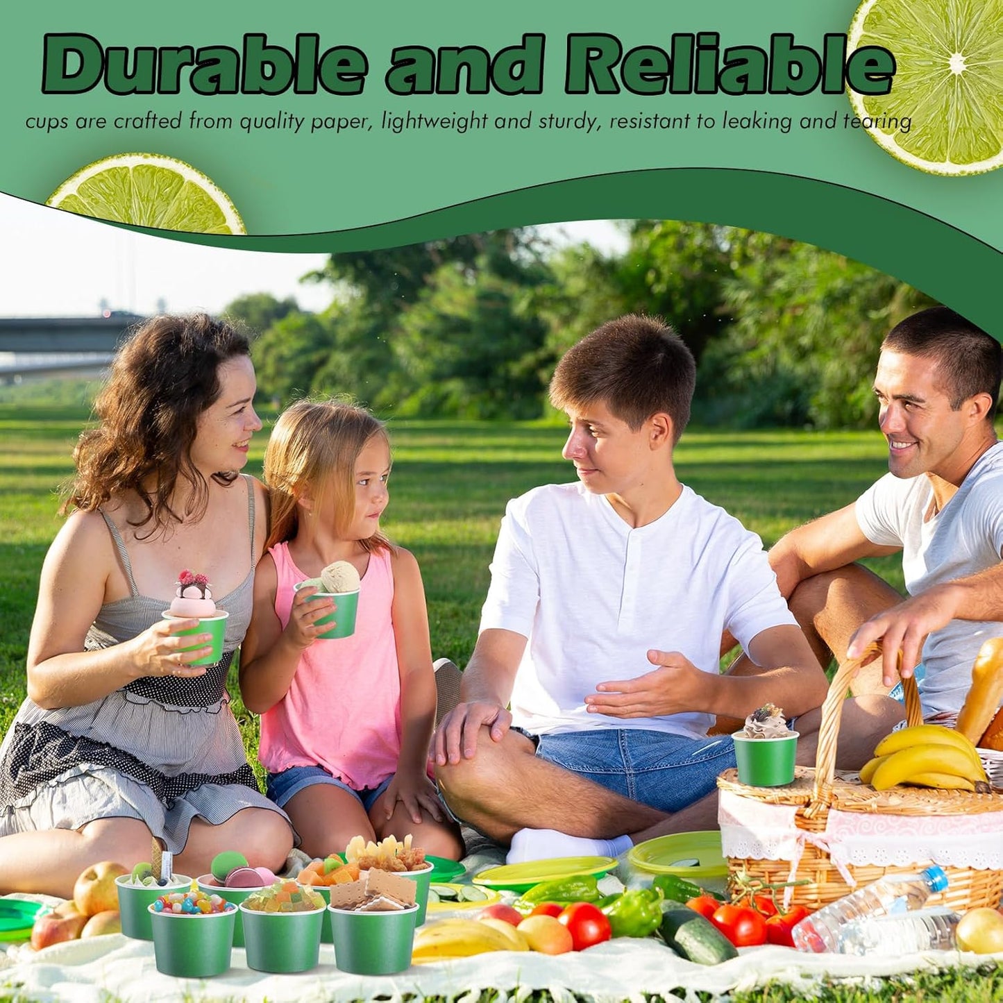 Paper Ice Cream Cups 9oz Colored Disposable Dessert Bowls for Hot or Cold Food Party Cups for Birthday Baby Shower Easter Party Supplies(Green,60 Pcs)