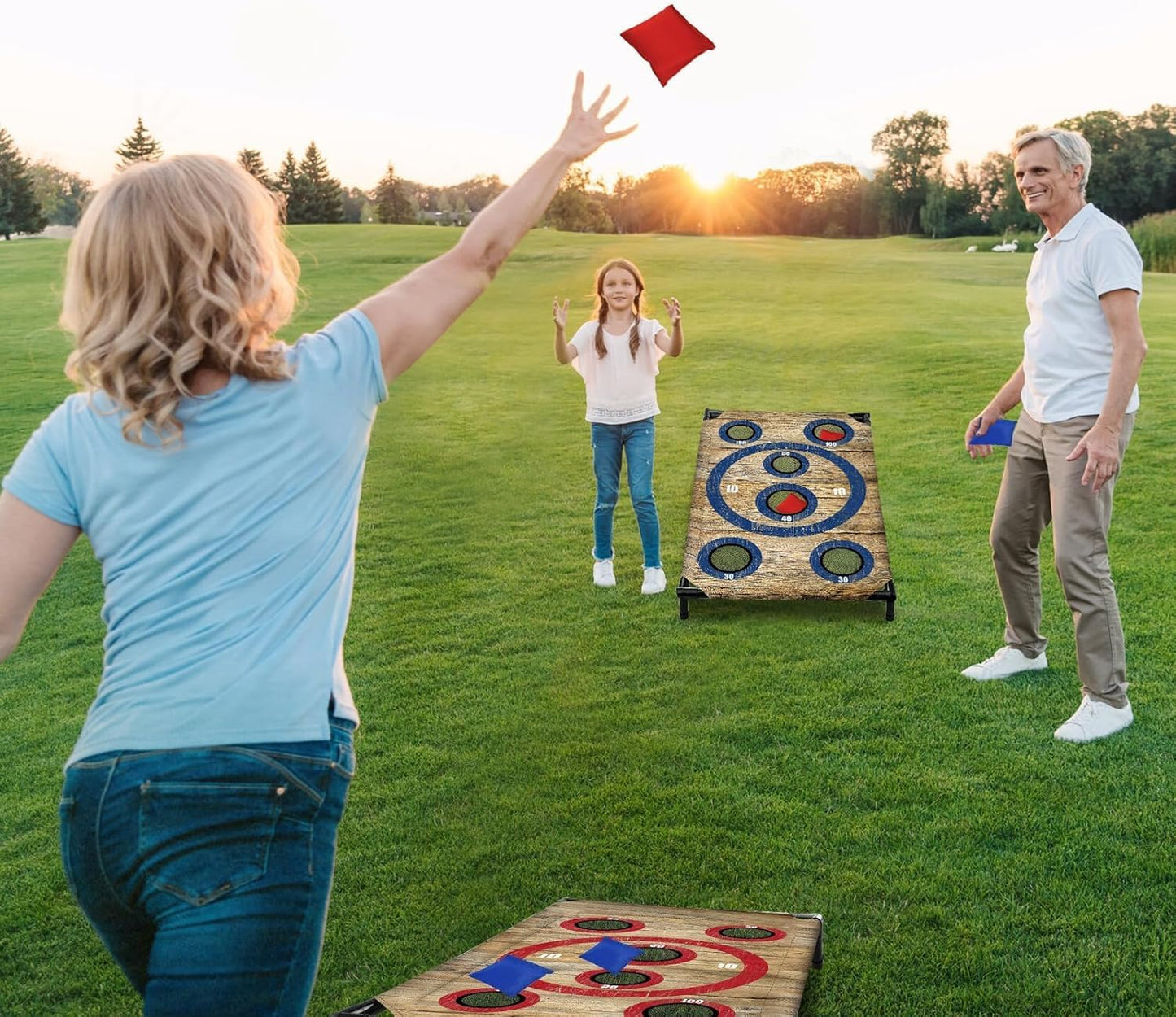 NZQXJXZ Portable Cornhole Board Set with 8 Bean Bags Corn Hole Toss Game Cornhole Games for Indoor and Outdoor Parties, Ideal for Kids, Adults, Camping Travel,Parties,Beach, Yard