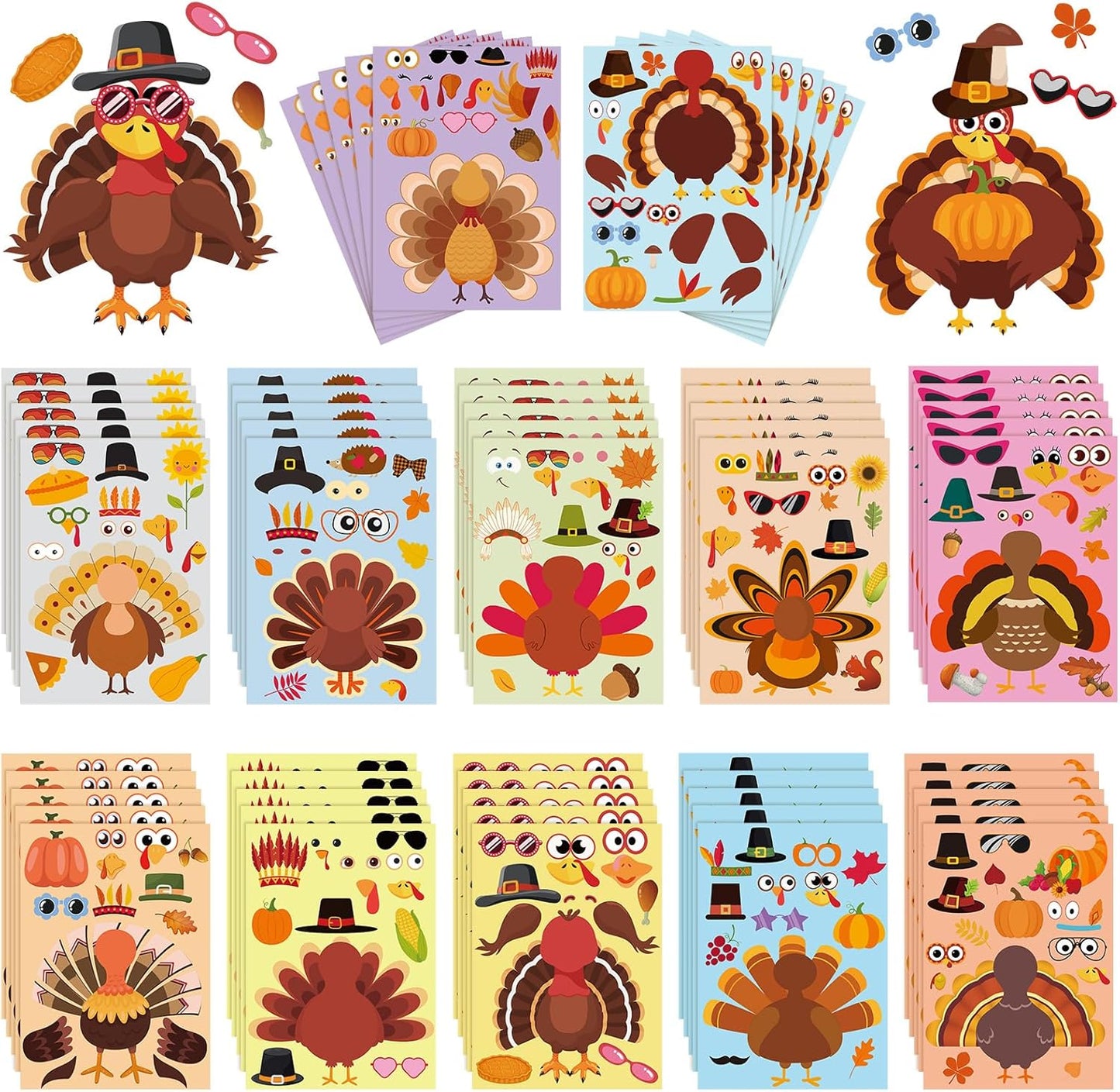 120 Sheets Thanksgiving Crafts for Kids DIY Turkey Stickers Crafts for Kids Thanksgiving Games Gifts Activities Party Favors Supplies Make a Turkey Friends Giving Decorations
