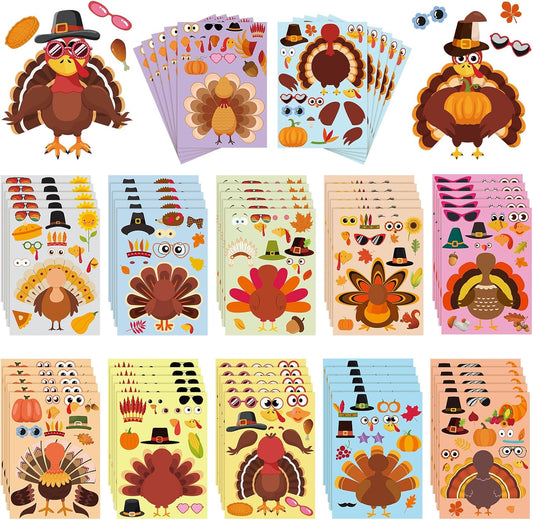 120 Sheets Thanksgiving Crafts for Kids DIY Turkey Stickers Crafts for Kids Thanksgiving Games Gifts Activities Party Favors Supplies Make a Turkey Friends Giving Decorations