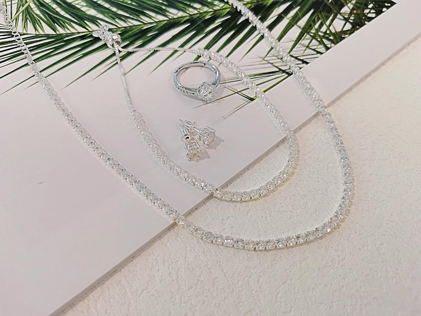 Tennis Necklace Bracelet for Women, Sterling Sliver, Dainty Chocker Necklace, Crystal Bracelet for Women, Wedding Jewelry for Bride, Sparkly Party Prom Hypoallergenic