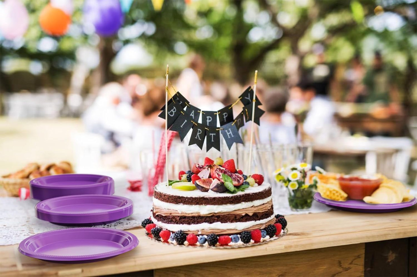 Exquisite Party Solids Purple Plastic Plates For Party 10" Purple Disposable Plates Heavy Duty 100 Pcs Plastic Dinnerware Sets Heavy Duty 350 GSM Disposable Dinnerware Set