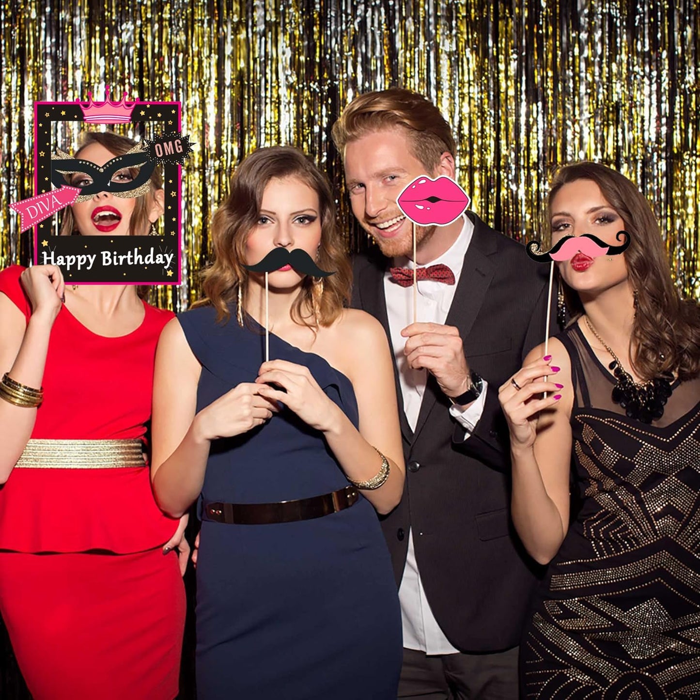 31pcs Hot Pink Girls Birthday Photo Booth Props Party Favors Supplies Bday Party Decoration Set for Bachelorette Party Decoration Girls Birthday Bridal Shower Pink Party Supplies