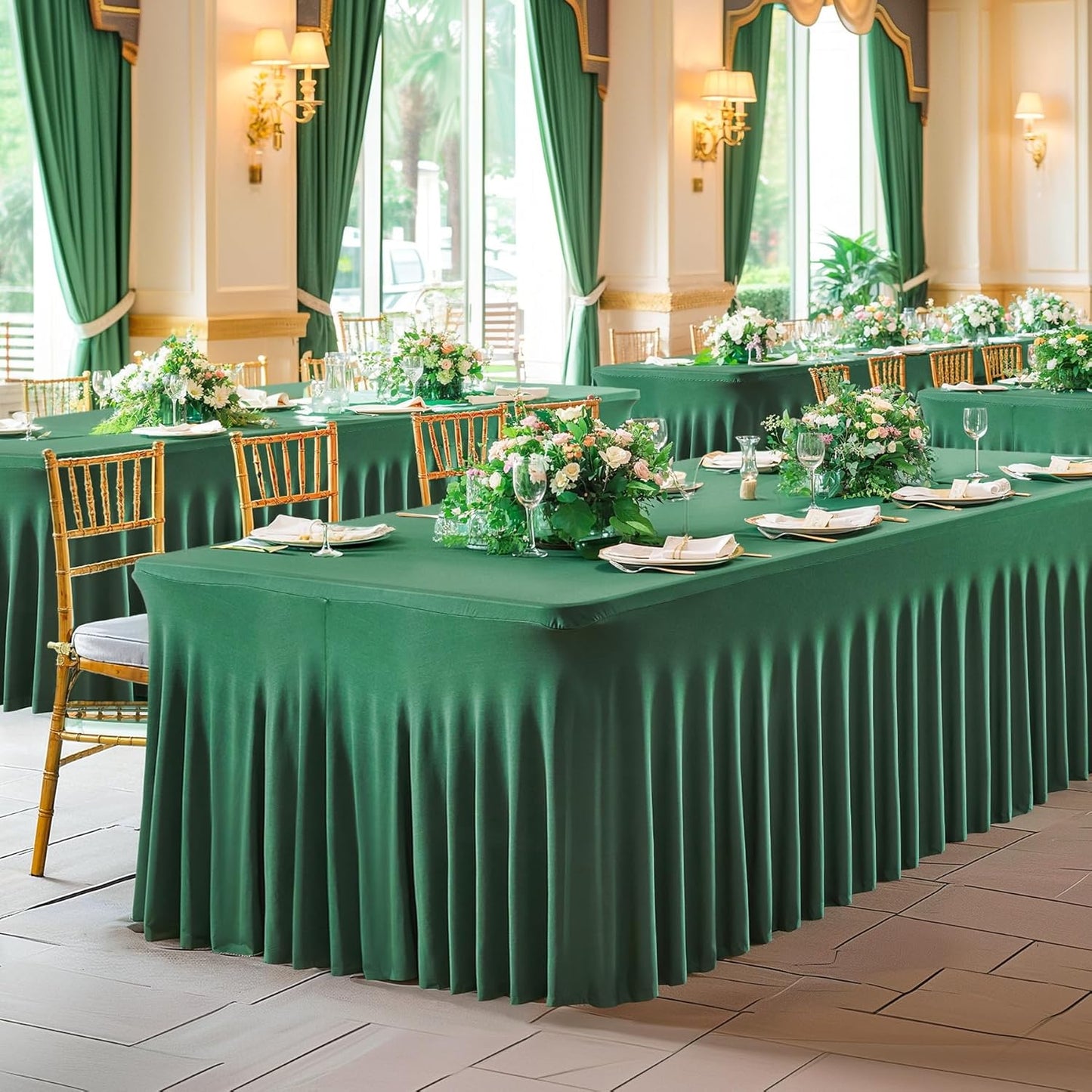 PARTISKY Hunter Green Spandex Tablecloth for 6ft Rectangle Tables, Stretchable Table Cover Skirt for Folding Tables Weddings Parties Banquets Events Trade Shows and Dessert Table, 72"x30"(Rectangular)