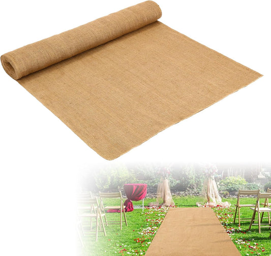 Tudomro 40 Inch x 30 Ft Extra Long Natural Burlap Wedding Aisle Runner Outdoor Jute Burlap Aisle Runner for Wedding Ceremony Rustic Indoor Carpet for Walkway (Elegant Style)