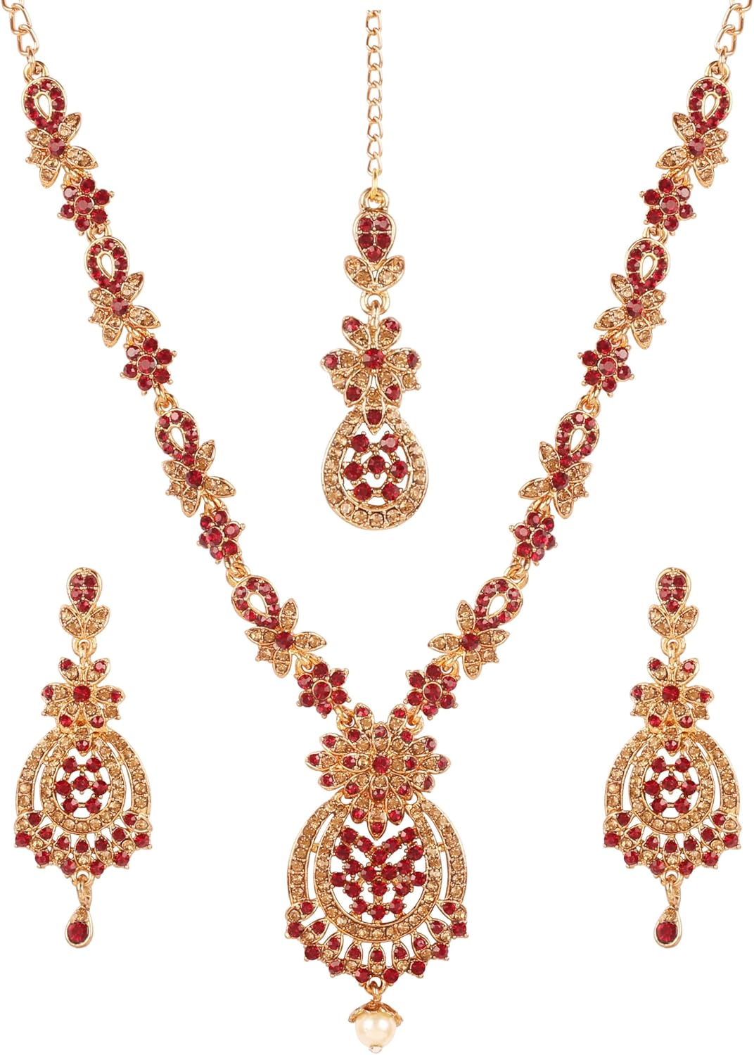 Touchstone Indian jewelry sets for women maang tikka wedding guest gold necklace bollywood jewellery set pageant elegant prom bride accessories western crystal chunky rhinestone necklaces